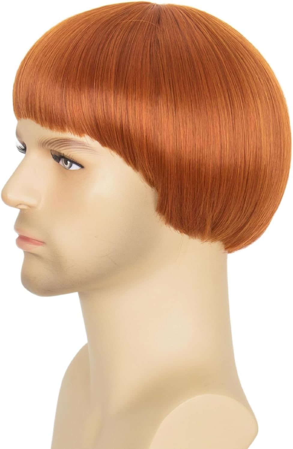 Men'S Retro Bowl Cut Costume Wig, Short Straight Brown Mushroom Bob Style for Cosplay, 60S Theme (Ginger)