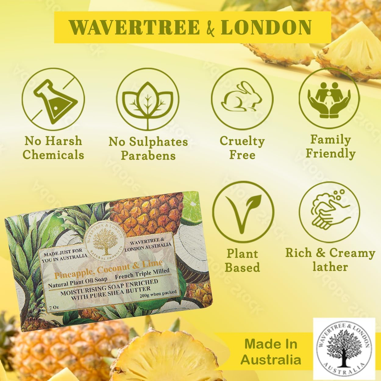 Wavertree and London Pineapple Soap Bar, 200 G image number 1