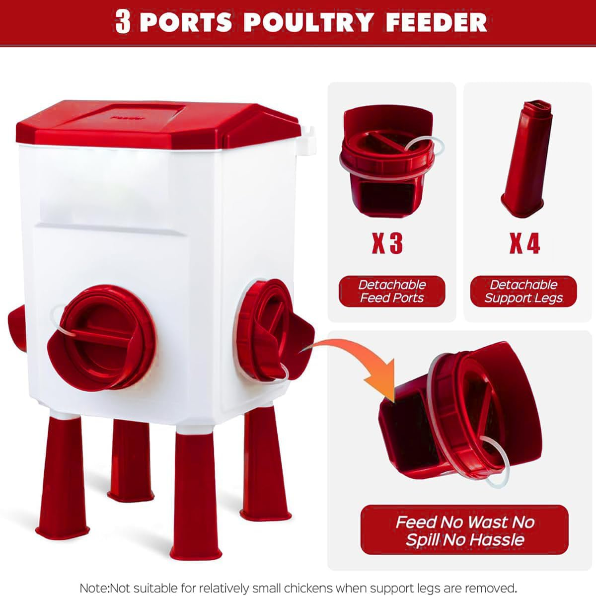 CLOUDSEASON Auto Chicken Feeder & Poultry Waterer with 145Cm Water Hose 8KG Feeder + 7L Waterer with Float Controlled No-Mess Design Portable for Chicken Coop (Red) image number 2