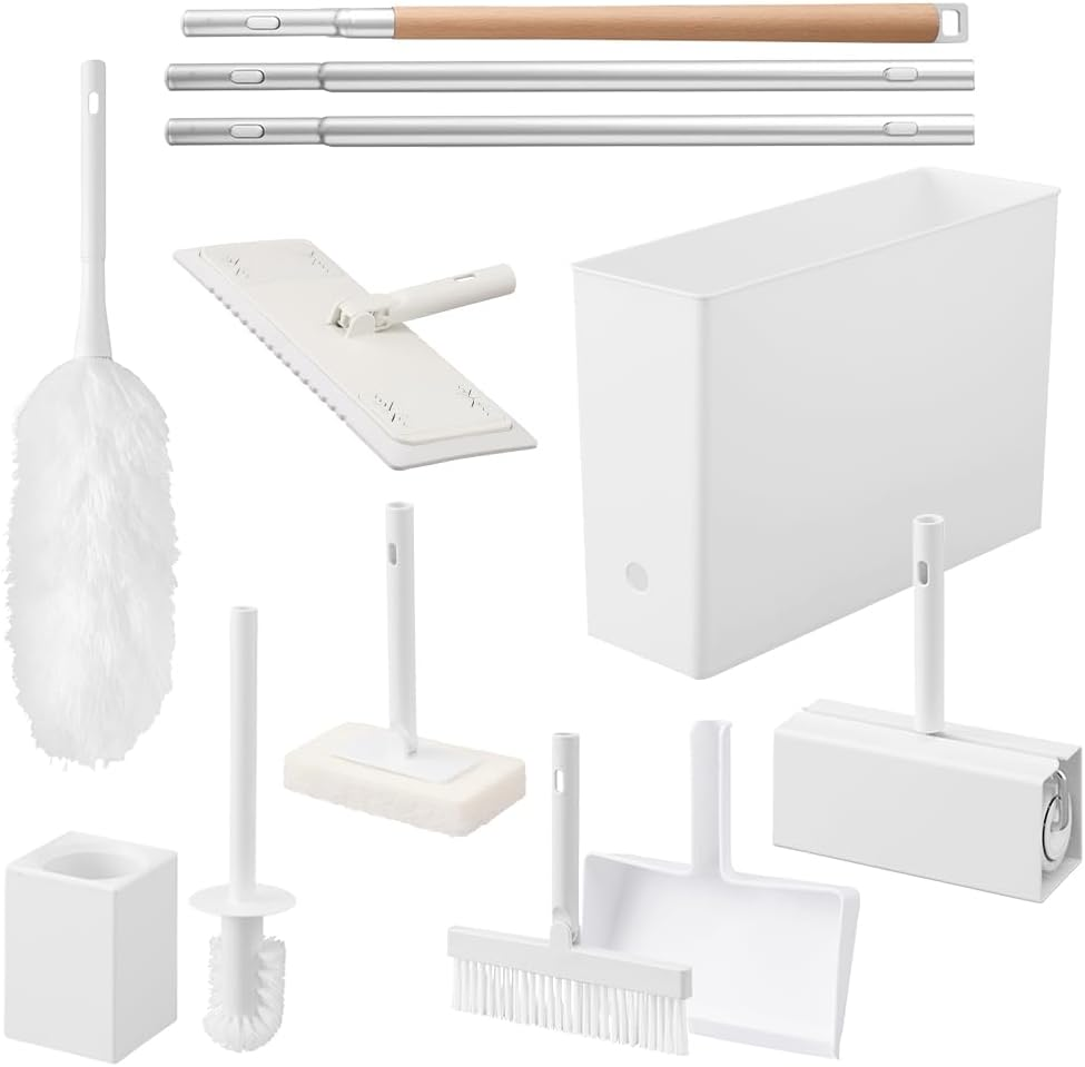 Iris Ohyama SSE-9B Cleaning Set of 9 Houses That Can Be Removed and Removed with Buttons, Stretches the Handles, Makes Your Body Less Painful, Can Be Stored Together, Hang and Store, Natural Wood,