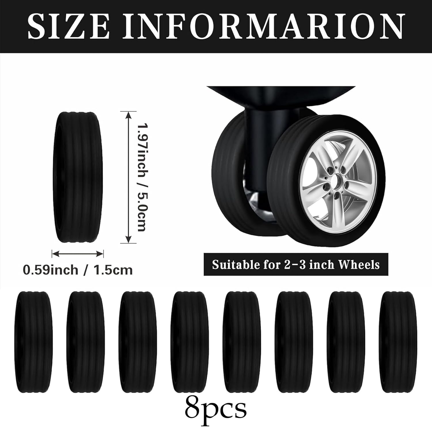 MKUCCD Luggage Wheel Cover Protectors, 8 Pcs Silicone Noise Reducing Wheel Covers, Abrasion and Shock Absorbing image number 5
