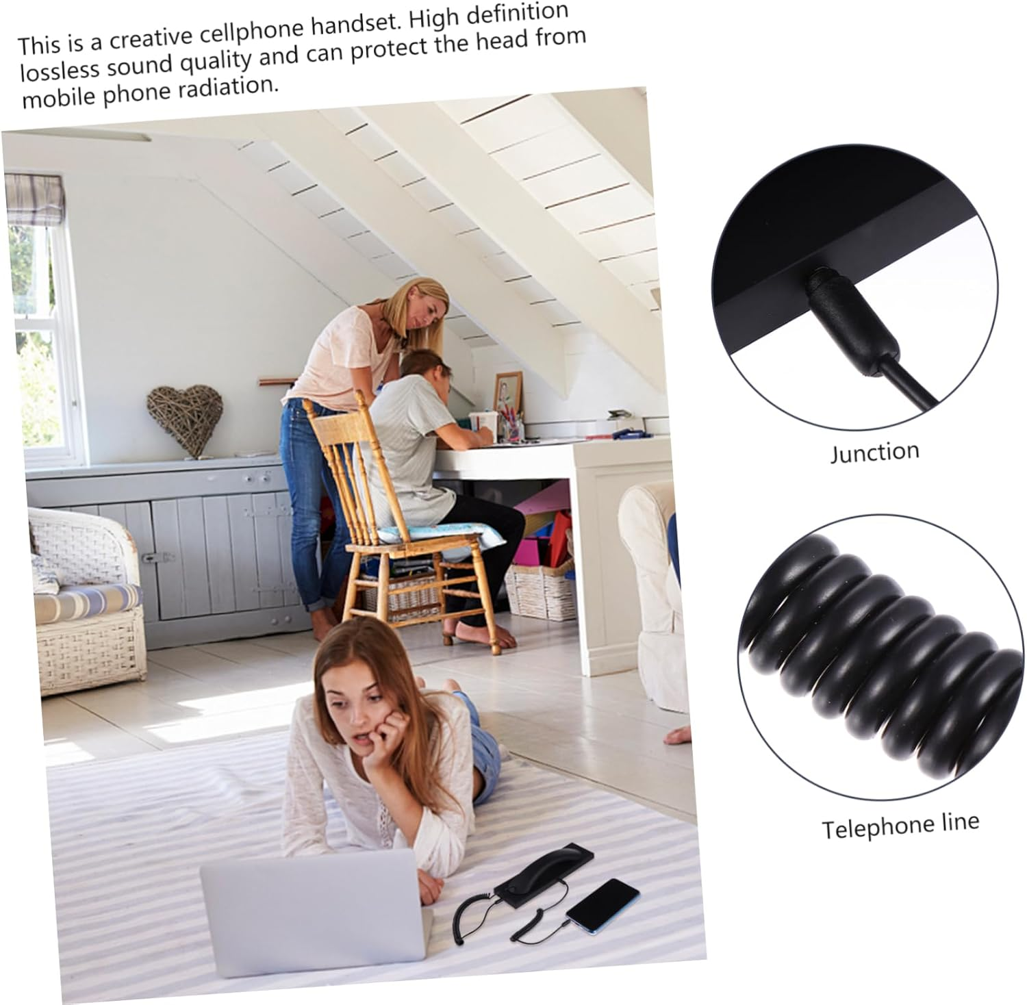 HOLIDYOYO Vintage Retro Telephone Handset Wired Mobile Phone and Tablet Receiver Microphone Matte Black for Computer and Mobile Communication image number 2