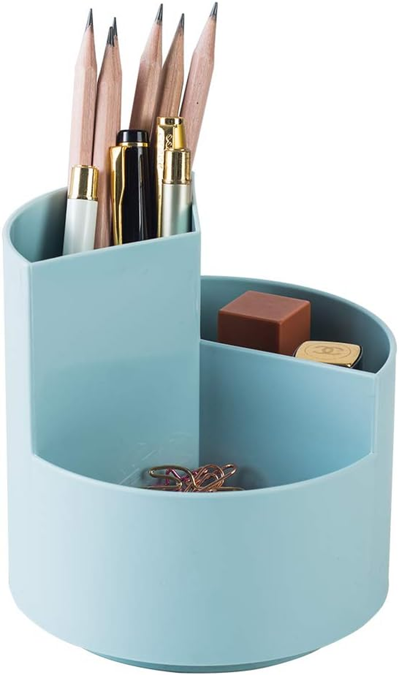 YOSCO 360&deg; Rotating 3 Grid Pen Holder Stand Pencil Cup Pot Desk Organizer Makeup Brush Holder (Blue)