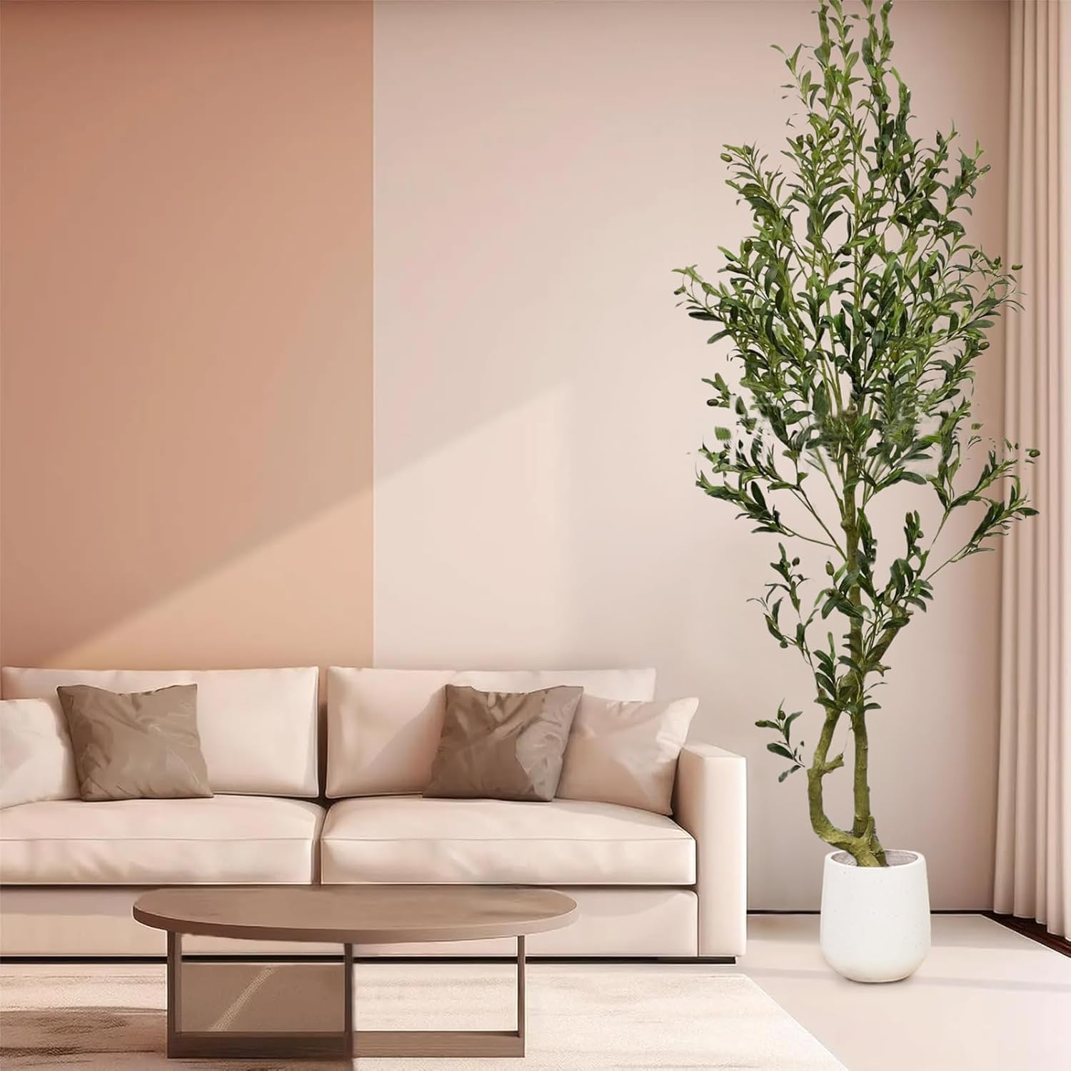 LUVAGD Artificial Olive Tree, 1-Pack Faux Olive Tree Old Vertical Style, Unique Shape Indoor Floor Decor, Cement Base Artificial Plants for Home and Office (6.1Ft) image number 1