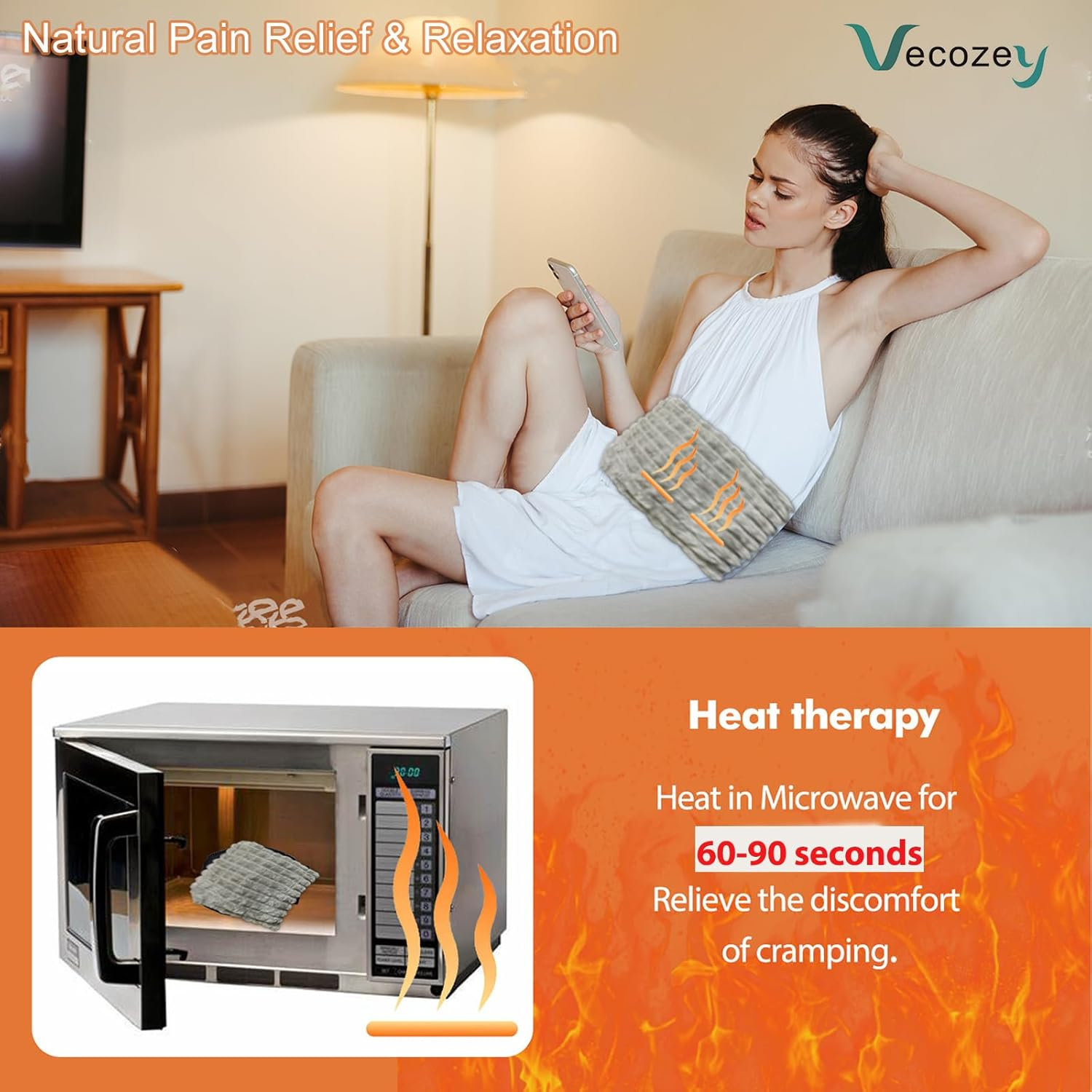 Microwave Heat Pack for Neck Shoulder Back Pain Relief, 40 * 18Cm Large Heated Wrap Microwavable Heating Pad with Moist Heat Therapy, Warm Compress Flaxseed Wheat Bag for Cramps image number 3