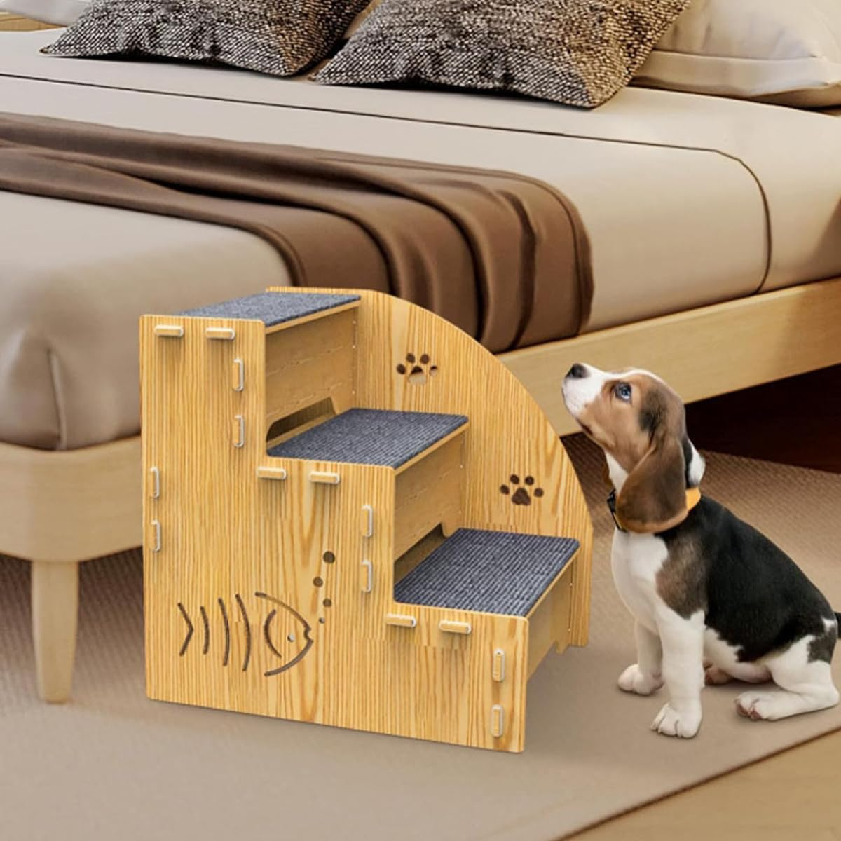 AIMALL Solid Wood Pet Climbing Rack - Wooden Cat Climbing Steps for Elderly Cats and Small Dogs, Durable Disassembly Bed Step, Sofa Access Ladder - 13.77 X 10.23 X 13.77 Inches image number 4