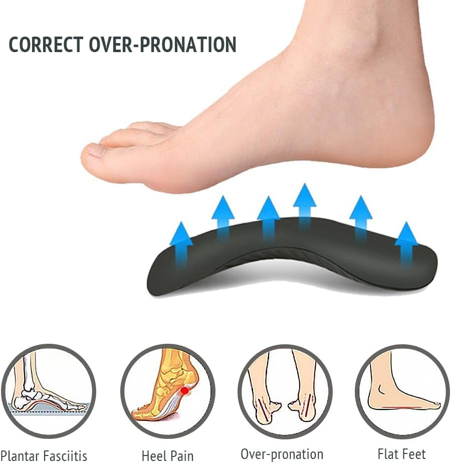Orthopedic Arch Support Insoles for Flat Feet - XO Support Technology Plantar Fasciitis Pain Relief, Heel Cushion & Foot Correction, High Absorption Comfort Insoles for Leg Alignment (Black, L) image number 6