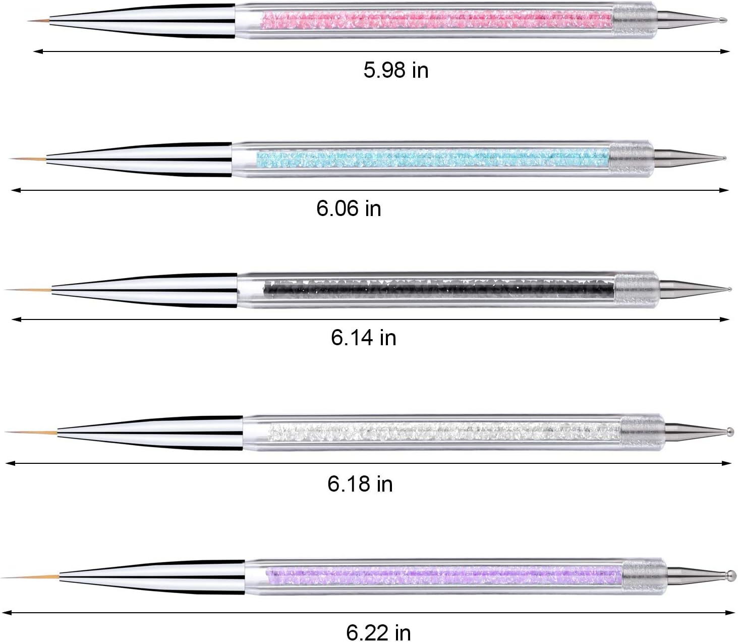 5 Pieces Nail Art Liner Brushes, Dual-Ended Painting Nail Design Brush Pen Include Liner Brushes and Dotting Pen 5/7/9/11/13 Mm - Black image number 3