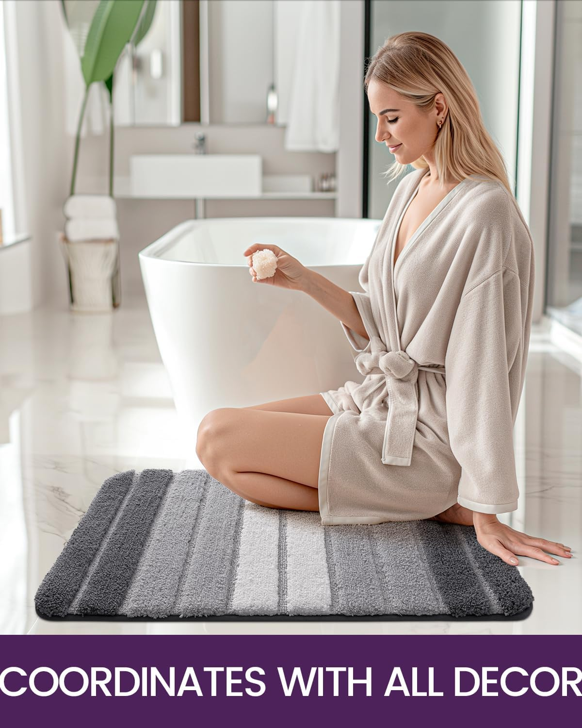 DEXI Bath Mat Bathroom Rug Absorbent Non-Slip Washable Shower Floor Mats Carpet 16"X24", Grey image number 3