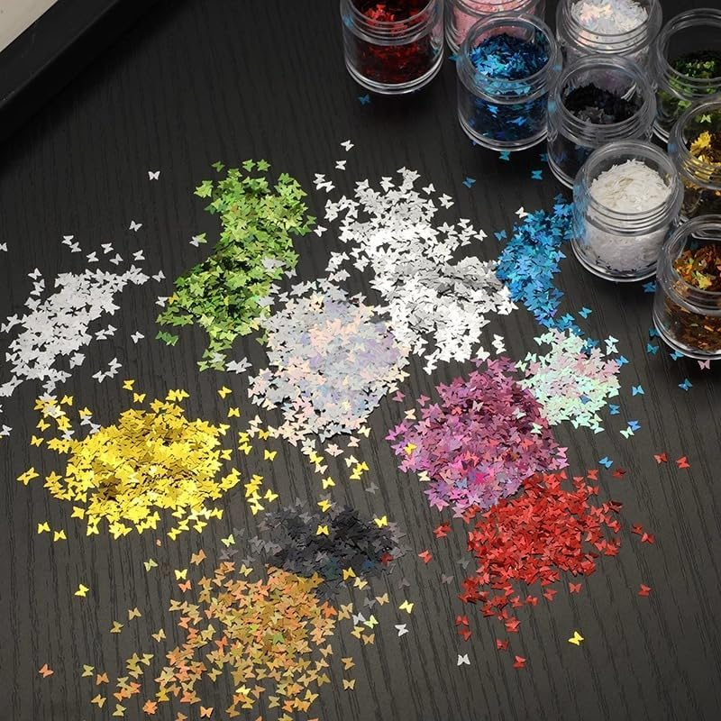 Heart Glitter Confetti 2Mm Heart-Shaped Confetti Laser Sequins for Party Decoration, DIY Crafts, Premium Nail Art (Butterfly, One Size) image number 1