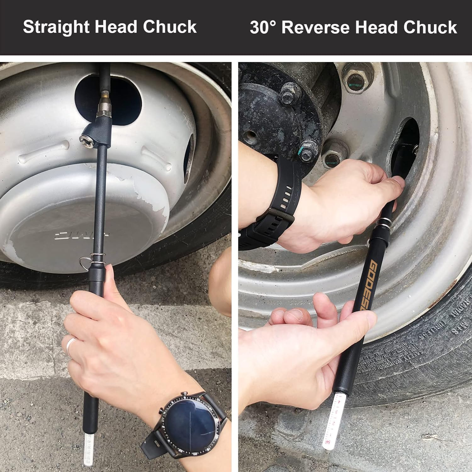 GODESON Tire Pressure Gauge Heavy Duty, Straight-On Dual Head Air Pressure Gauge Range to 150PSI, Semi Truck Tire Air Gauge Suitable for Truck, RV, Bus image number 1