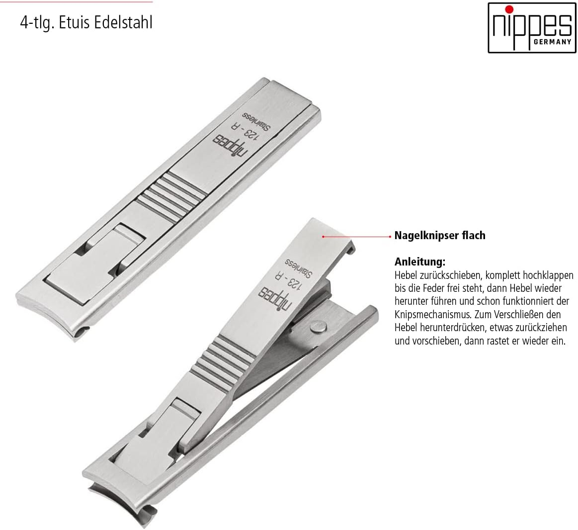 Nippes Solingen, Premium Line Manicure Set Locks Stainless Steel Nickel Rustproof Cowhide Nail Case Nail Set Nail Care Manicure Set Black 4 Pieces image number 2