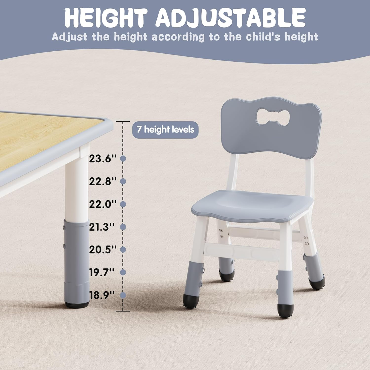 Brelley Kids Table and 2 Chairs Set, Height Adjustable Toddler Table and Chair Set, Graffiti Desktop, Classroom/Daycare/Home, Children Multi-Activity Table for Ages 2-8 image number 1