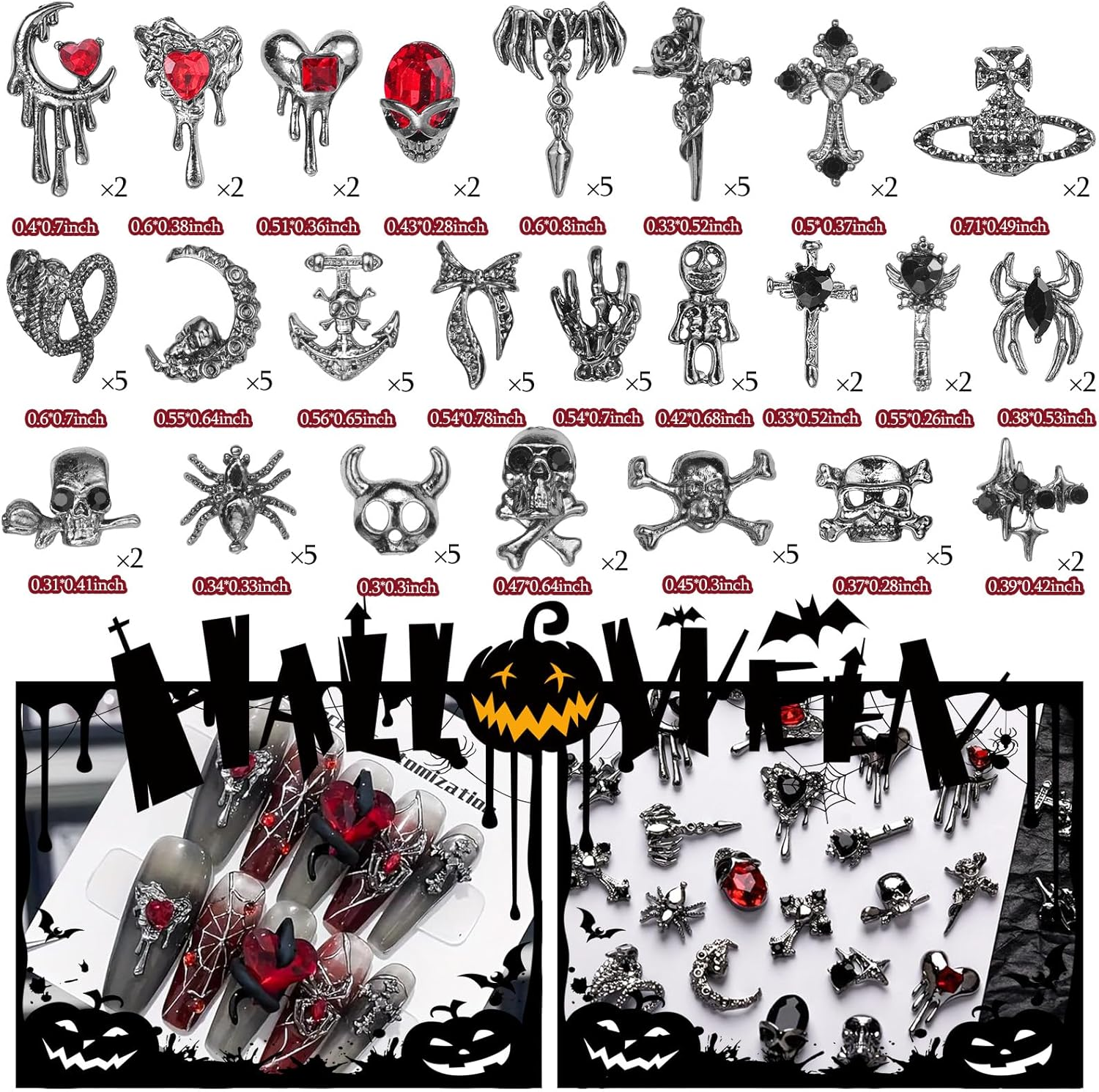 Tatiwoo 84 Pcs Multi Shapes Black Halloween Nail Charms & Gems, Retro Gothic Design, Easy to Use, Perfect for DIY Nail Art & Gifts image number 1