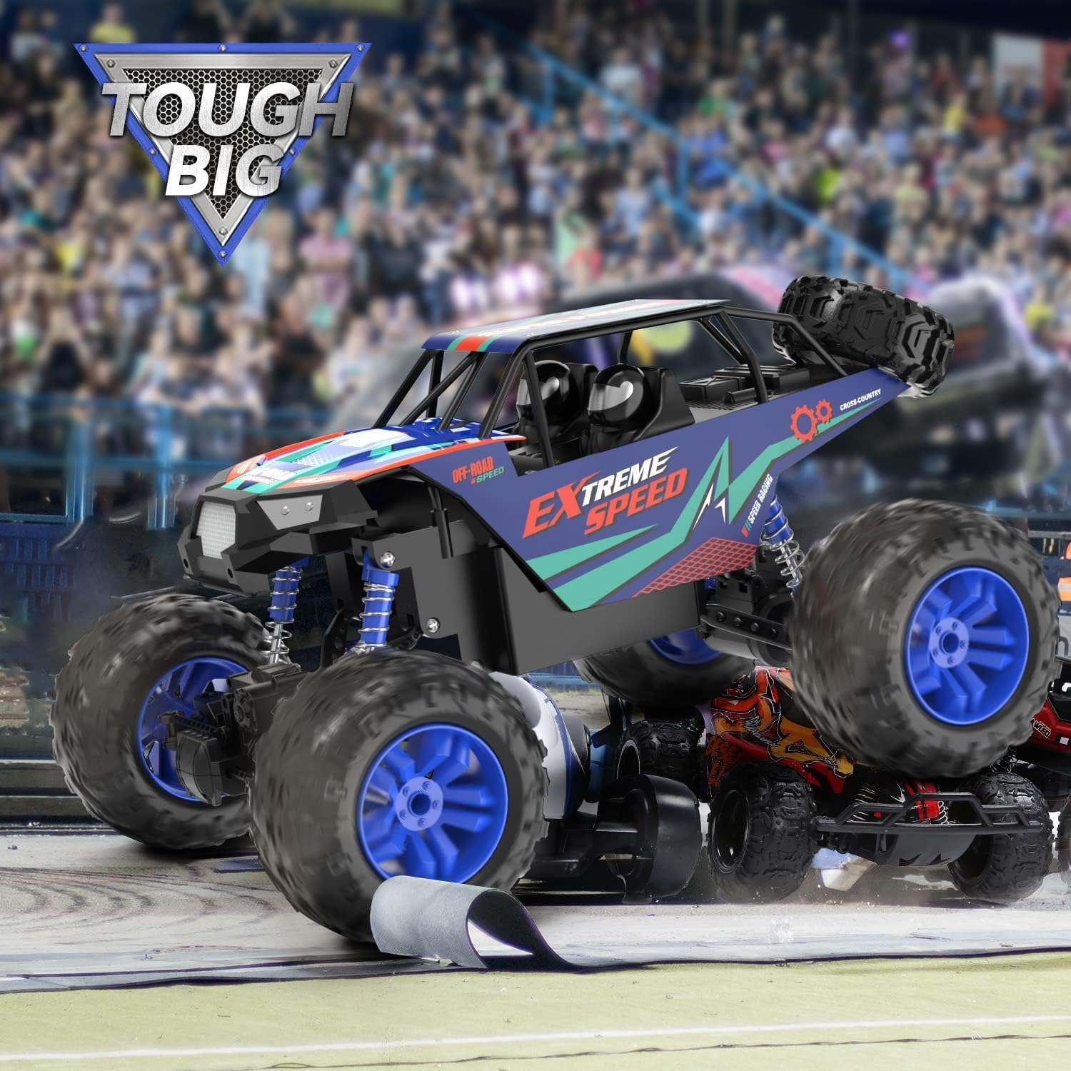 DEERC DE60 Large 1:8 Scale Upgraded RC Cars Remote Control Car for Adults Boys,Off Road Monster Truck with Realistic Sound,2.4Ghz 4WD Rock Crawler Toy All Terrain Climbing,2 Batteries for 80 Min Play image number 2