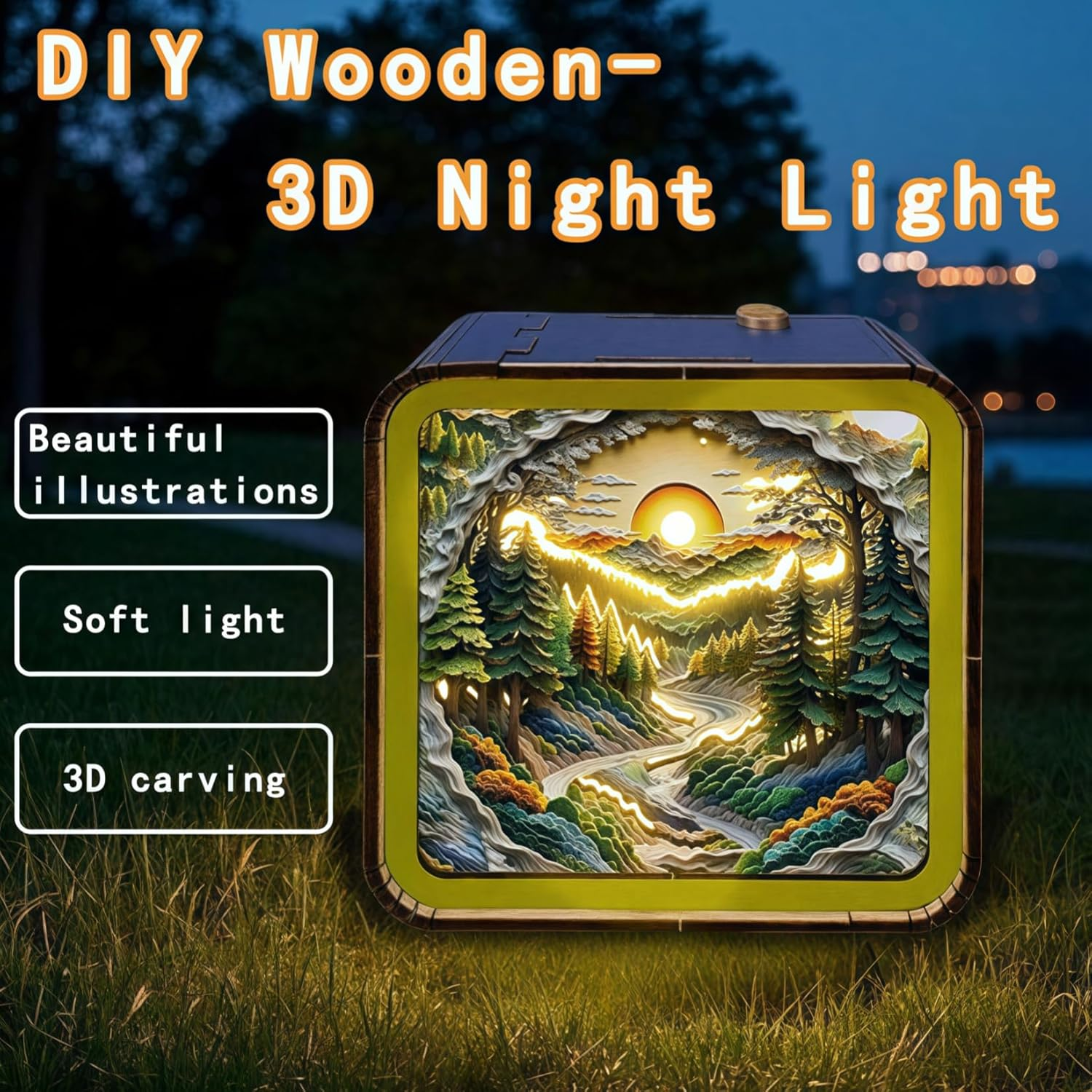 3D Wooden Puzzles Night Light, DIY Wooden Puzzles for Adults, Wood 3D Jigsaw Puzzle, Eye Care Night Light with Touchable Switch, Personalized Gifts for Family Friend DIY Puzzle Lover image number 6
