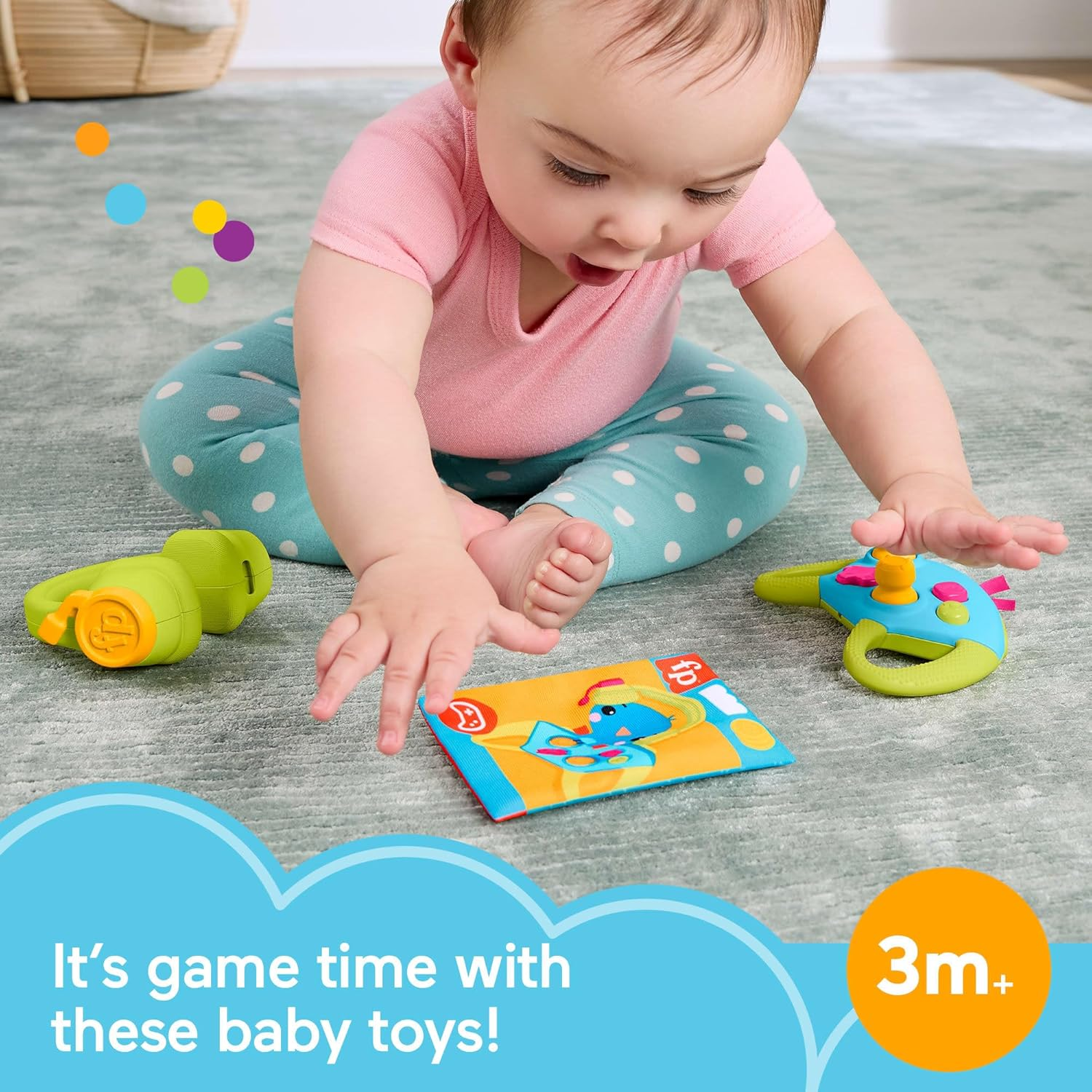 Fisher-Price Newborn Toys Level-Up Little Gamer Gift Set, Baby Rattle Teether & Crinkle Activities for Infants Ages 3+ Months image number 5