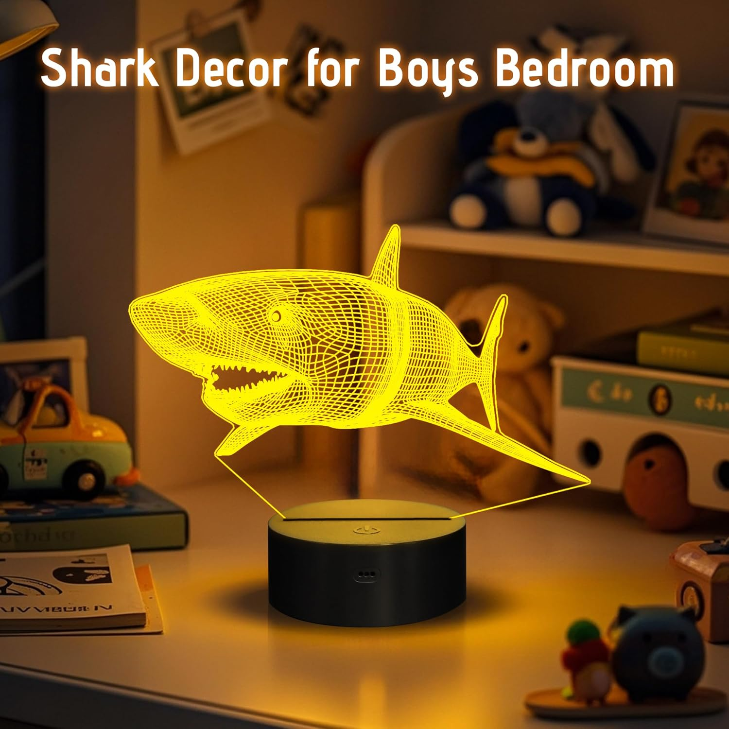 3D Shark Lamps Ocean Animal 3D Illusion Nightlights Led Timer Desk Dimmable Table Shark16 Color Changing Lights with Remote Control for Kids Boys Girls Children Holiday Birthday Xmas Gift image number 3