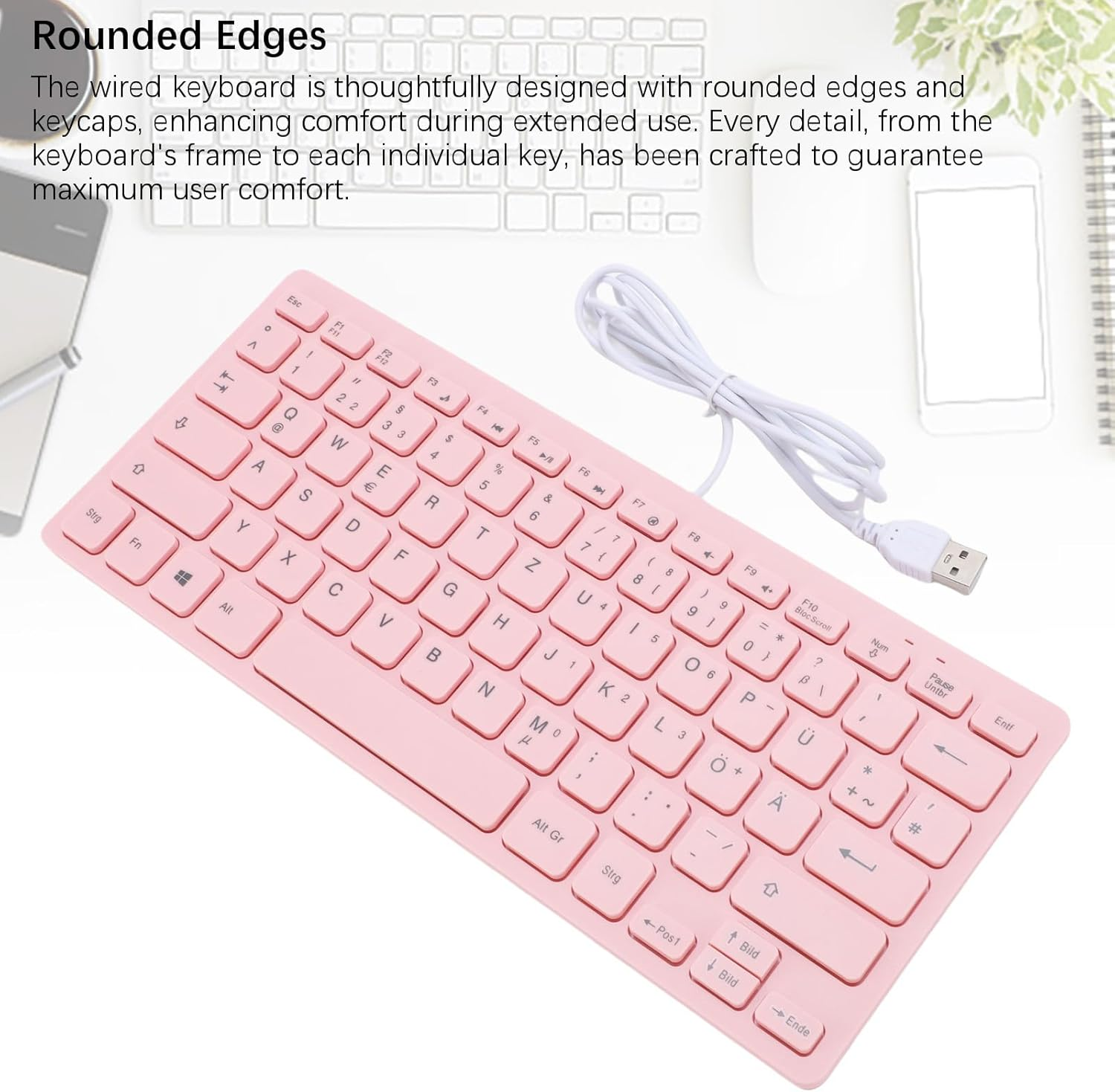 Wired Gaming Keyboard, 78 Keys Quiet USB Mechanical Keyboard with anti Slip Foot Pads, Small Wired Mini Keyboards for Gaming Working (German Version) image number 1