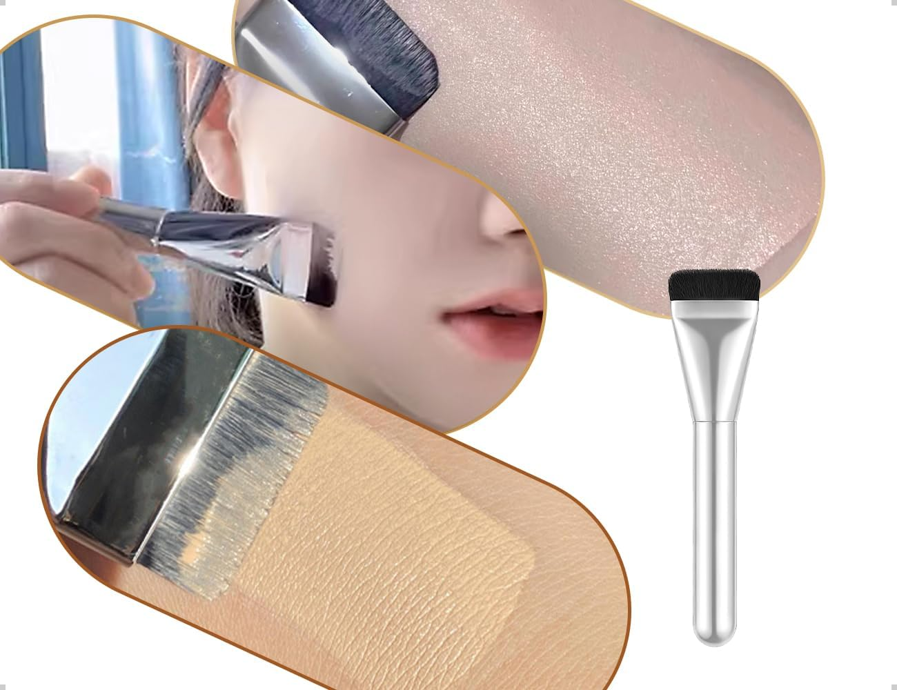 Emezddo Pack of 2 Foundation Brushes, Ultra Thin Flat Make up Brushes, Used for Women Girls Liquid Powder Concealer Cream Stage Performances Weddings image number 3