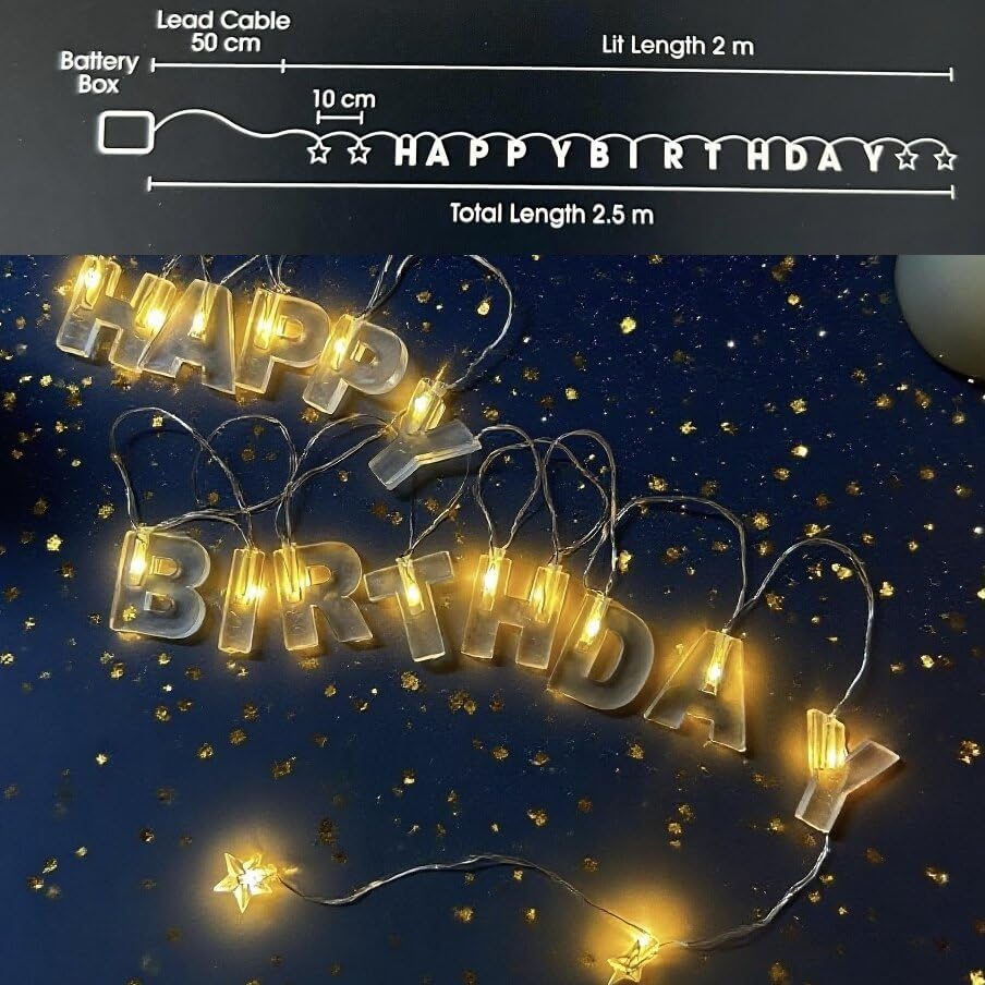Happy Birthday String Lights, Warm White LED Light up Letter Birthday Party Hanging Decorations Battery Operated Party Decoration, Glow Letters String Light image number 2