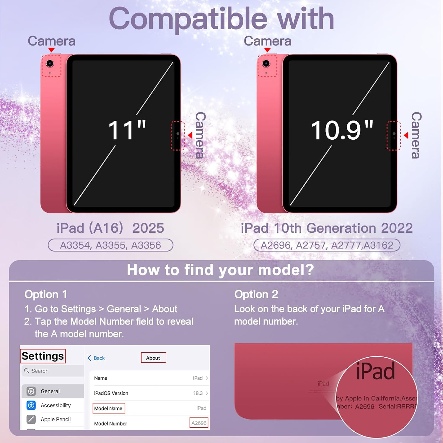 Jetech Glitter Case for Ipad (A16) 11Th/10Th Generation (2025/2022) with Pencil Holder, Cute Sparkly Slim Cover for Kids and Girls, Shiny Clear Back Shell (Pink) - Gold image number 6