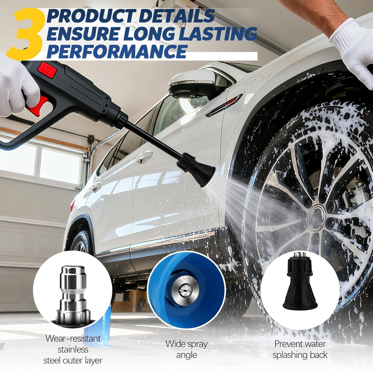 2 Packs 0.64 Cm Stainless Steel 40 Degree Pressure Washer Nozzle Quick Connector, Pressure Washer Tips with Rubber Protection Guard for High-Efficiency Cleaning image number 2