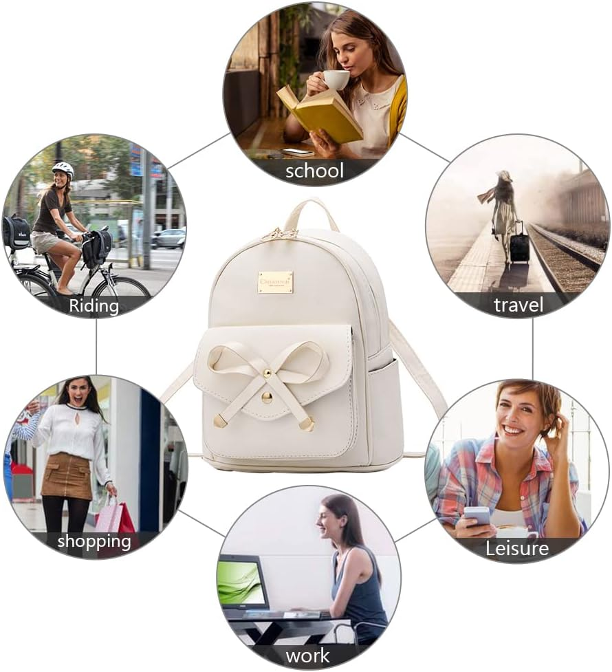 Girls Bowknot Cute Leather Backpack Mini Backpack Purse for Women image number 6