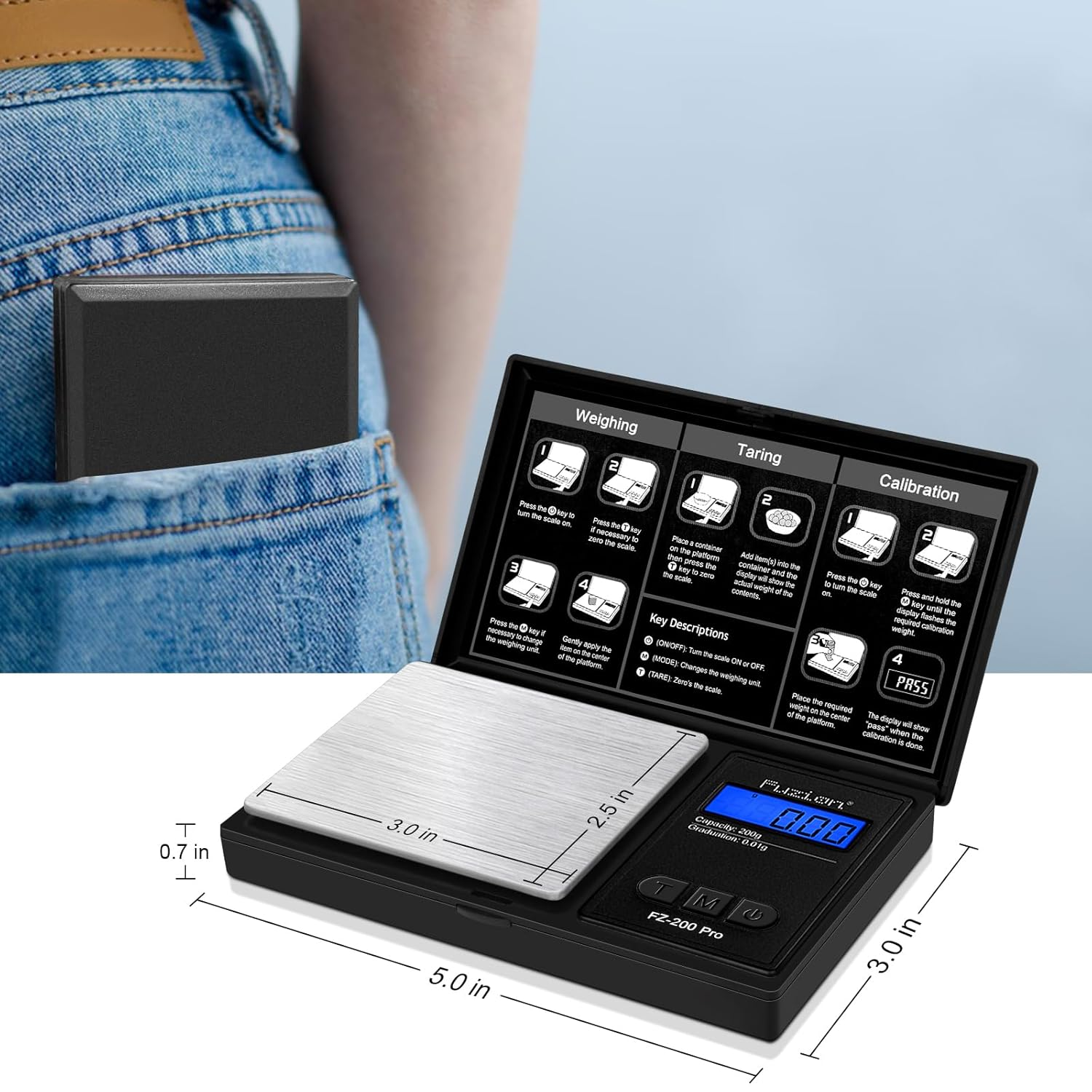 FZ-200 Pro Digital Pocket Scale, Black - Silver image number 7