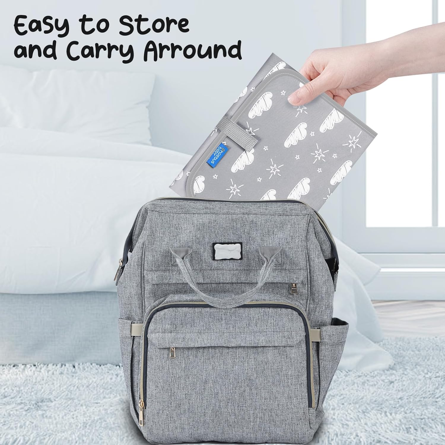 Baby Portable Changing Pad Travel - Waterproof Compact Diaper Changing Mat with Built-In Pillow - Lightweight & Foldable Changing Station, Newborn Shower Gifts - Gray B image number 4