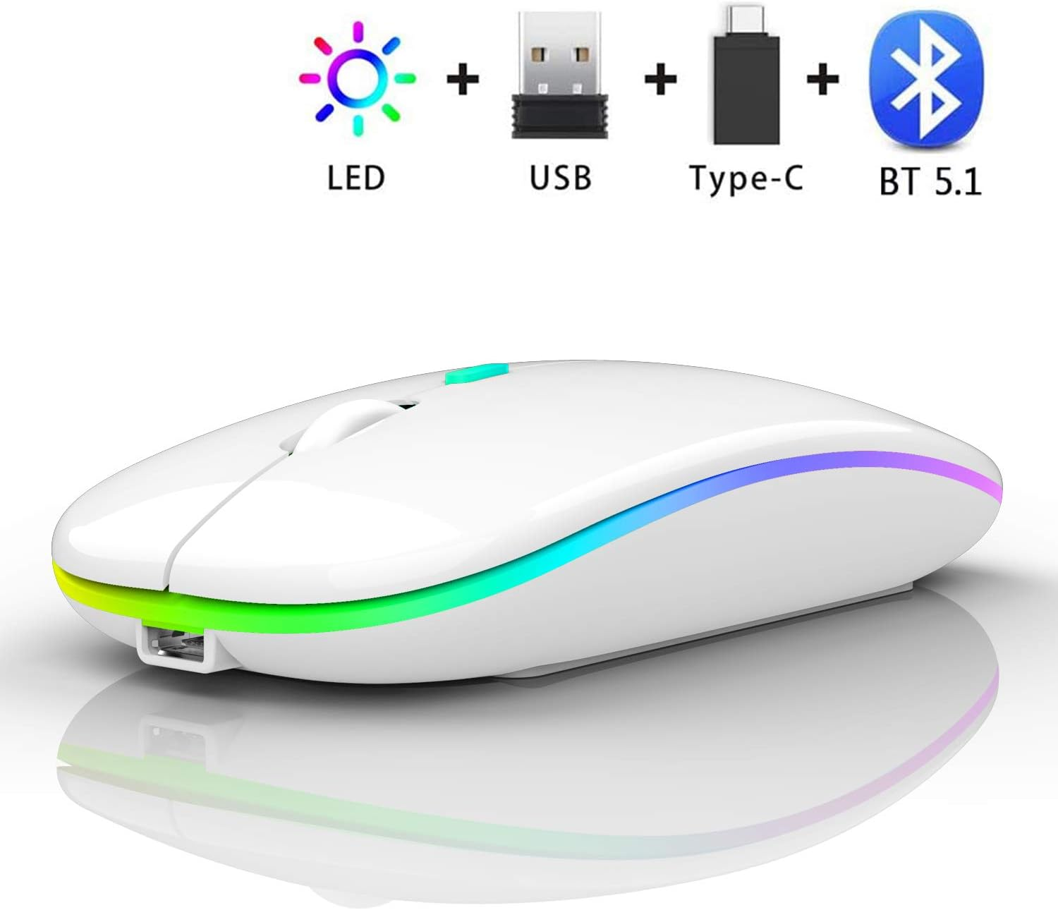 Bluetooth Mouse for Ipad, Macbook Air/Mac/Macbook Pro/Mini/Ipad Pro/Imac/Laptop, Rechargeable Wireless Mouse for Macbook Air/Macbook Pro/Chromebook/Laptop/Pc (White) - Gray image number 7