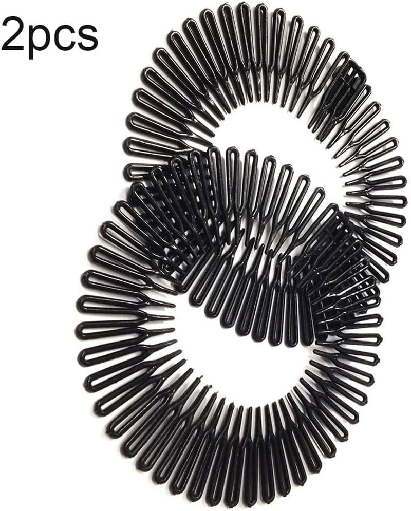 2 Pieces Black Stretch Comb, Full Circular Stretch Hair Comb, Plastic Headband, Hair Band Holder, Hairstyle Accessories for Long and Short Hair, Headband and Headbands, Hair Accessories image number 1