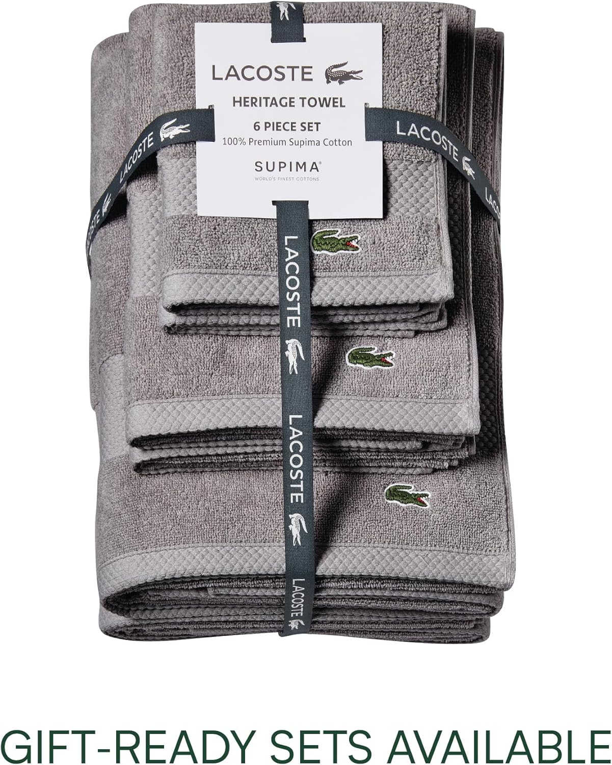 Lacoste Heritage Supima Cotton Bath Towel, Meteorite, 30" X 54" image number 5