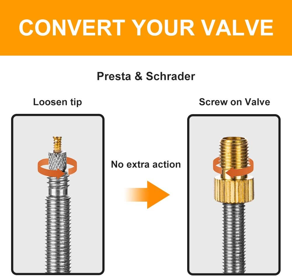 Brass Presta Valve Adapter, Convert Presta to Schrader Adaptor for Bike, Inflate Tire Using Standard Pump or Air Compressor, Tire Valve Caps(2Pcs) image number 6