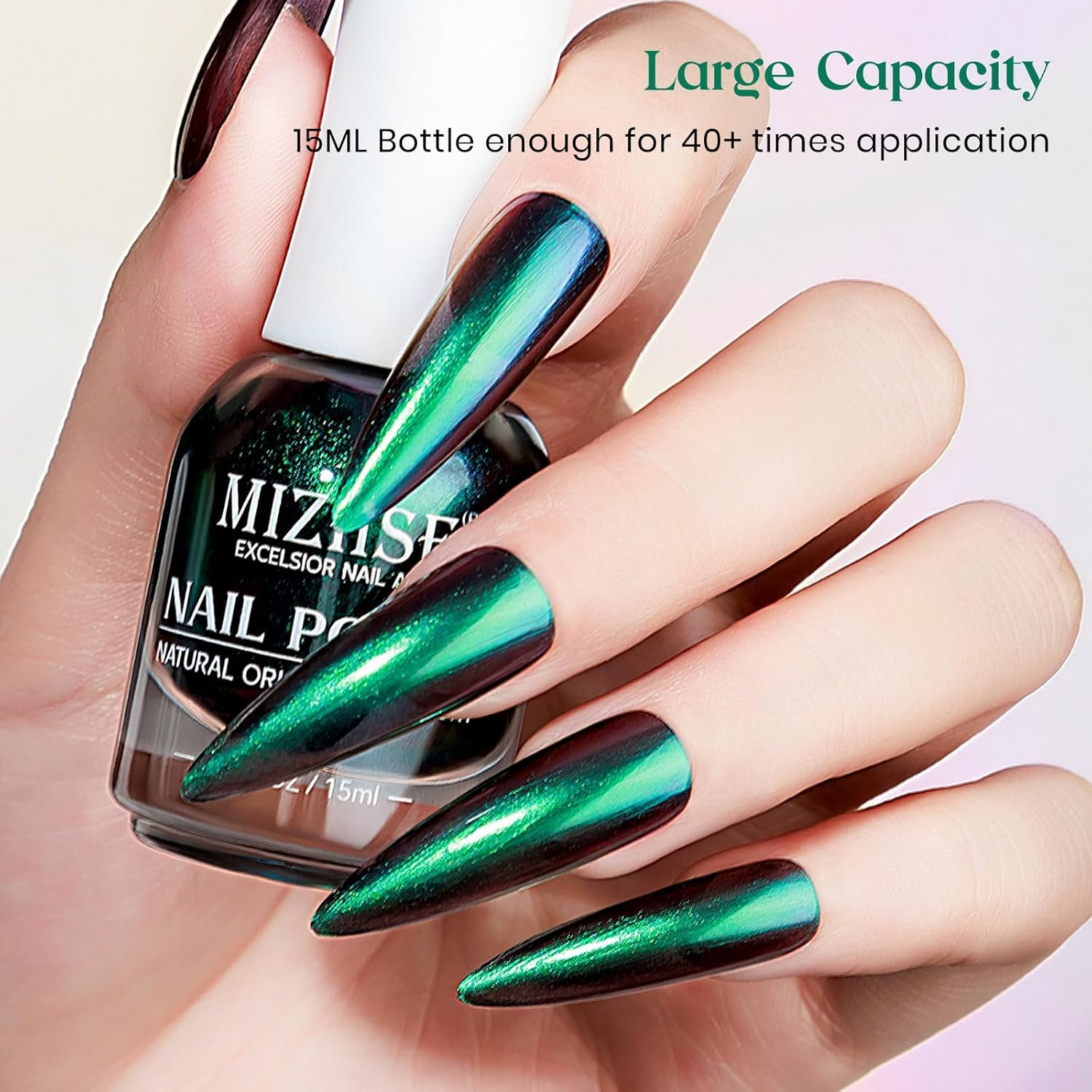 MIZHSE Chameleon Nail Polish, Green Nail Polish Air Dry Fast, 15Ml/0.5 Fl Oz High Glossy Shiny Nail Pigment Holographic Nail Polish Nail Art Salon Manicure Home