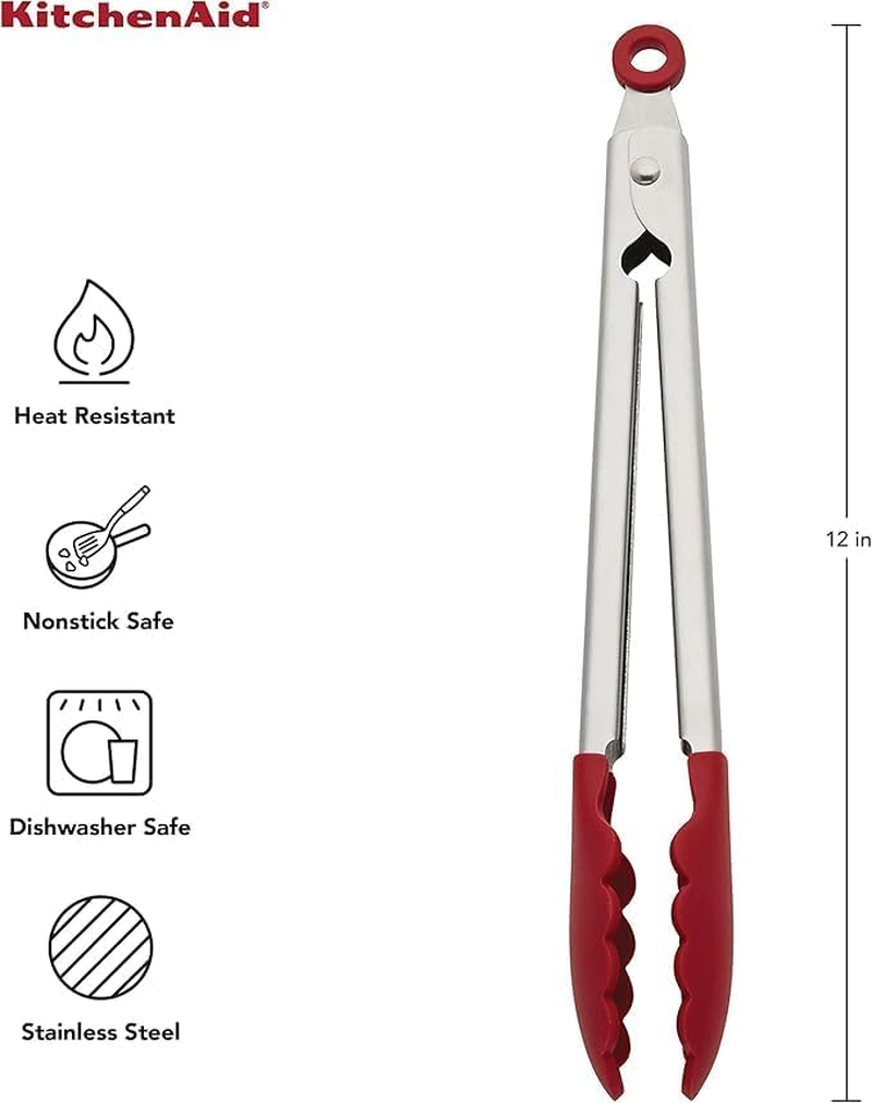Kitchenaid Silicone Stainless Steel Tongs, 12 Inch, Red image number 5