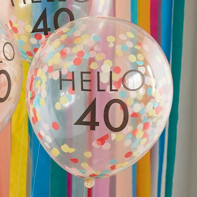 Ginger Ray Mix It up Brights Hello 40 Milestone Birthday Latex Balloons, 30 Cm Size (Pack of 5)