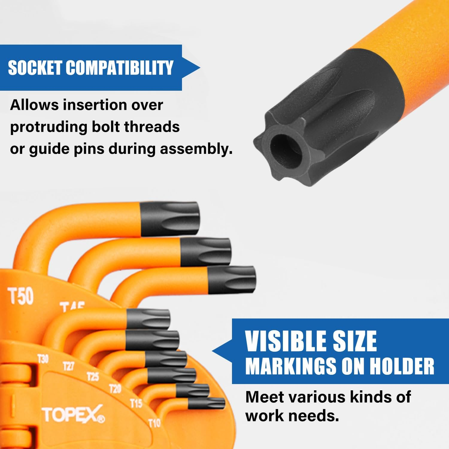 TOPEX 38Pcs Allen Key Set Multicolor Hex Key Allen Wrench Ball End Folding Hex Key Ball End Torx & Metric & Imperial Size for DIY Automotive Mechanic Home Use image number 6