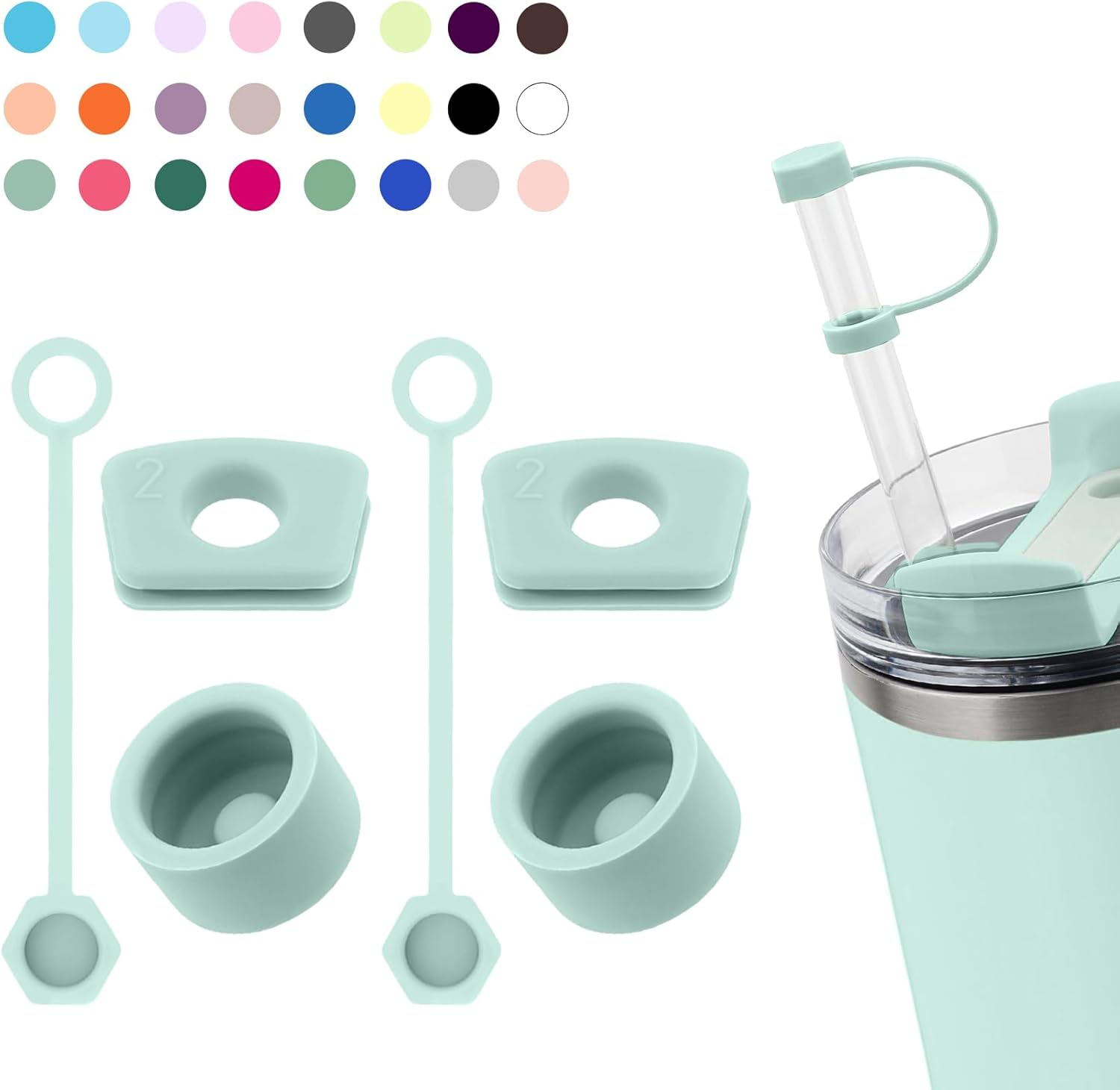 Silicone Spill Stopper Set Compatible with Stanley Cup 2.0 30Oz & 40Oz with Straw Cover (Set of 2, Black) - Azure image number 2