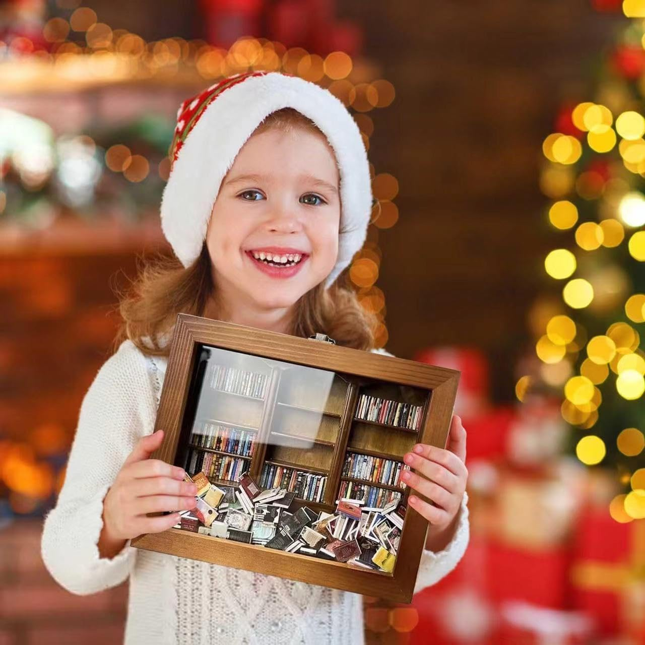 Anxiety Bookshelf,9.8 X 7.8 X 2.7 Inches,Contains 200/300 Pcs Mini Books with Spines,Anxiety Mini Bookshelf,Anxiety Bookshelf Mini Books,Home Room Living Bookshelf Decoration (300 Pcs Brown) image number 1