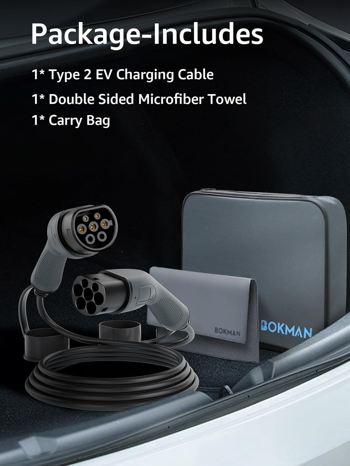 Bokman Type 2 Charging Cable, Mode 3 | 32A | 22KW | 3 Phase | 5 Meter, Electric Vehicle Car Type 2 to Type 2 Fast Charging Cable