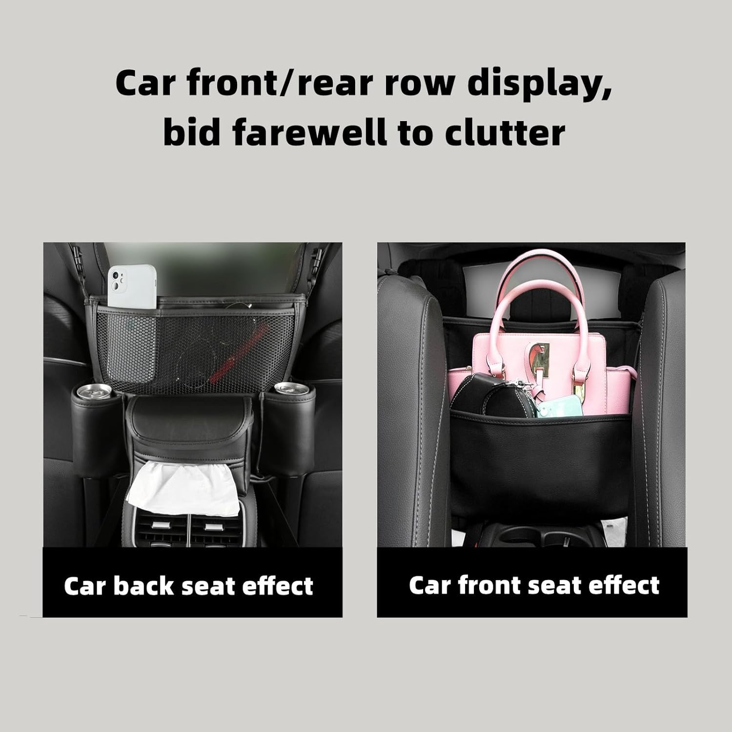 HABONG Car Premium Leather Large Capacity Seat Organizer Car Back Seat Organizer Storage Car Console and Organizer Front Seat Car Tote Holder (Black) image number 3