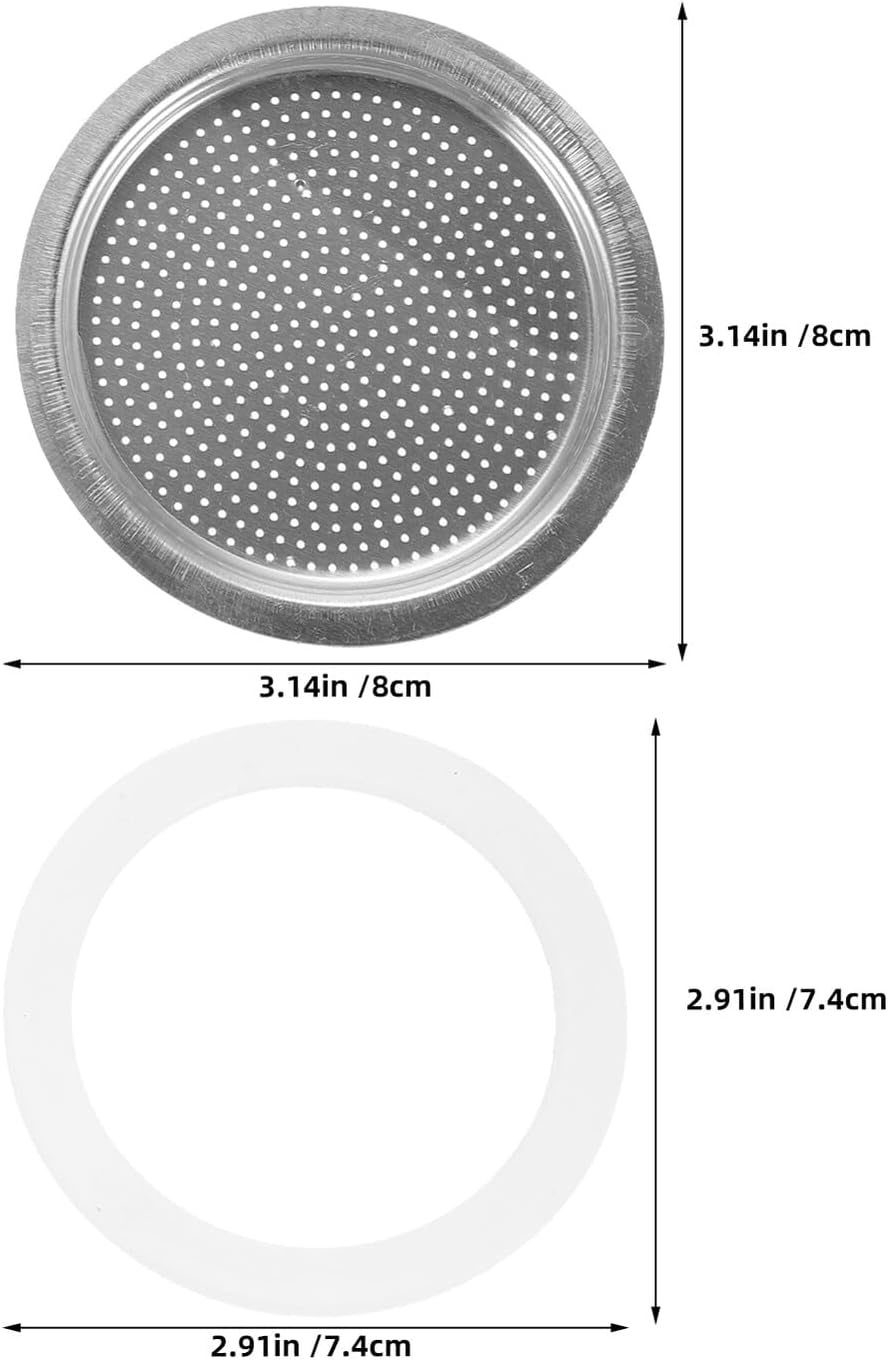 OHPHCALL 10Pcs Silicone Gasket and Filter Set for 450Ml Espresso Coffee Pot, Food Safe Sealing Rings and Replacement Filters for Stovetop Coffee Makers, Compatible Espresso Machine Spare image number 1