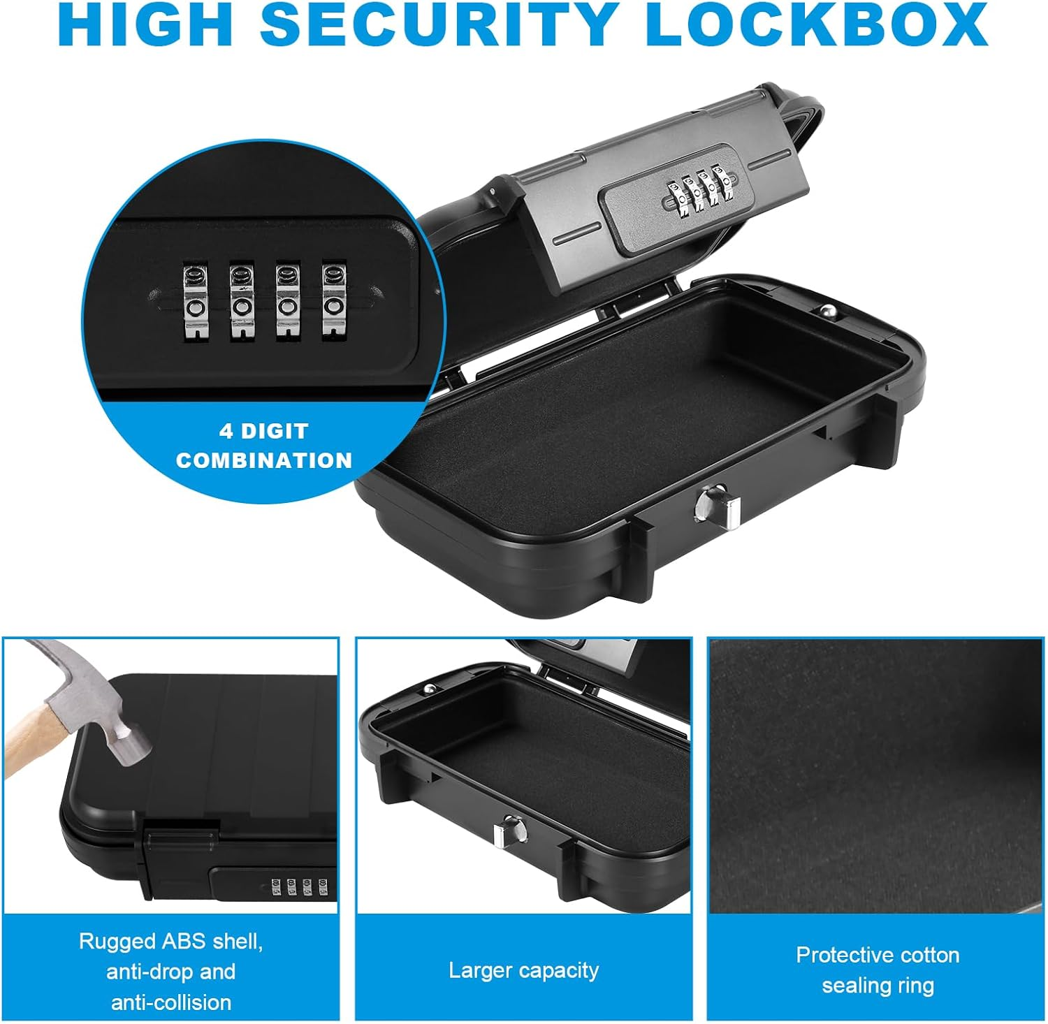 Portable anti Theft Safe Box 4 Digit Combination Security Case Lockbox with Removable Wire Rope IPX7 Waterproof Travel Safe Box for Office Car Dorm Hotel image number 3
