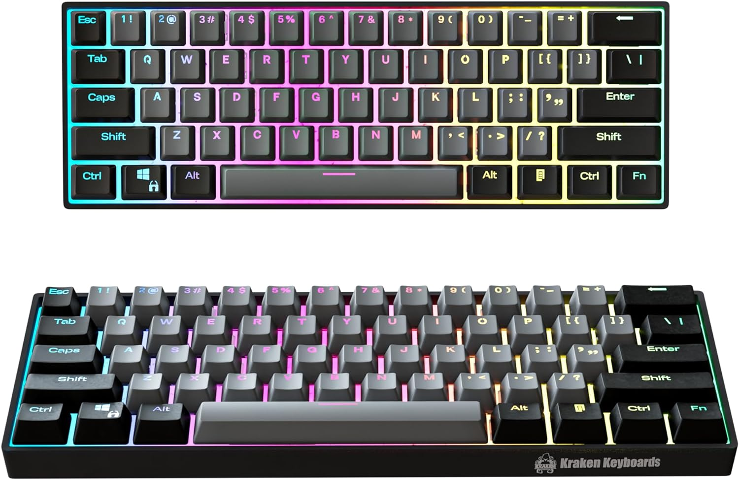 Kraken Keyboards Blink Edition Kraken Pro 60 | Black & Pink 60% HOT SWAPPABLE Mechanical Gaming Keyboard for Gaming on PC, Xbox, Playstation & MAC (Blink | Silver Switches) - Bred | Silver Switches image number 5