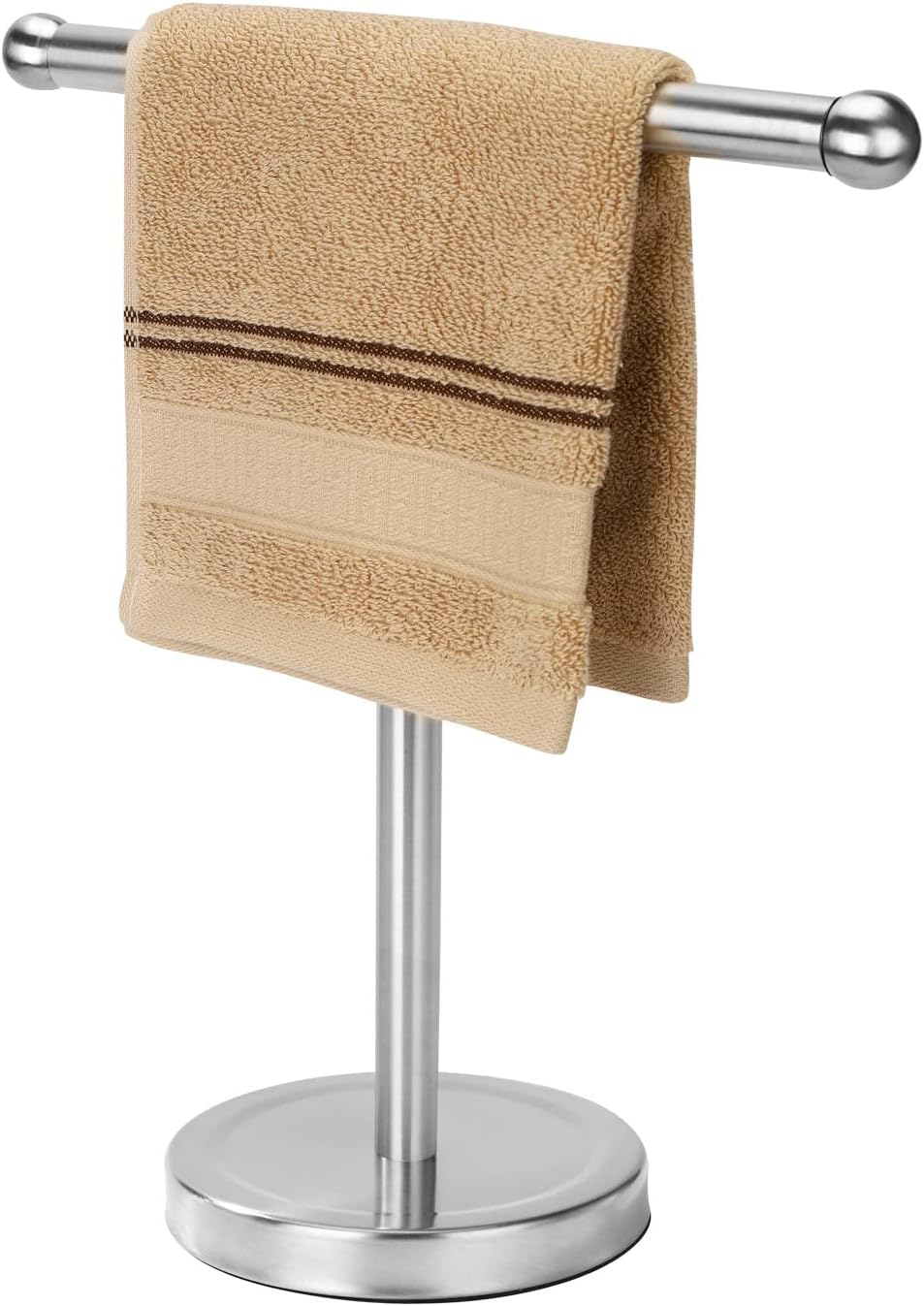 Gold Hand Towel Holder Stand with Heavy Stainless Steel Base, T-Shape Towel Rack, Free-Standing Towel Holder Countertop for Bathroom (Brushed Gold)