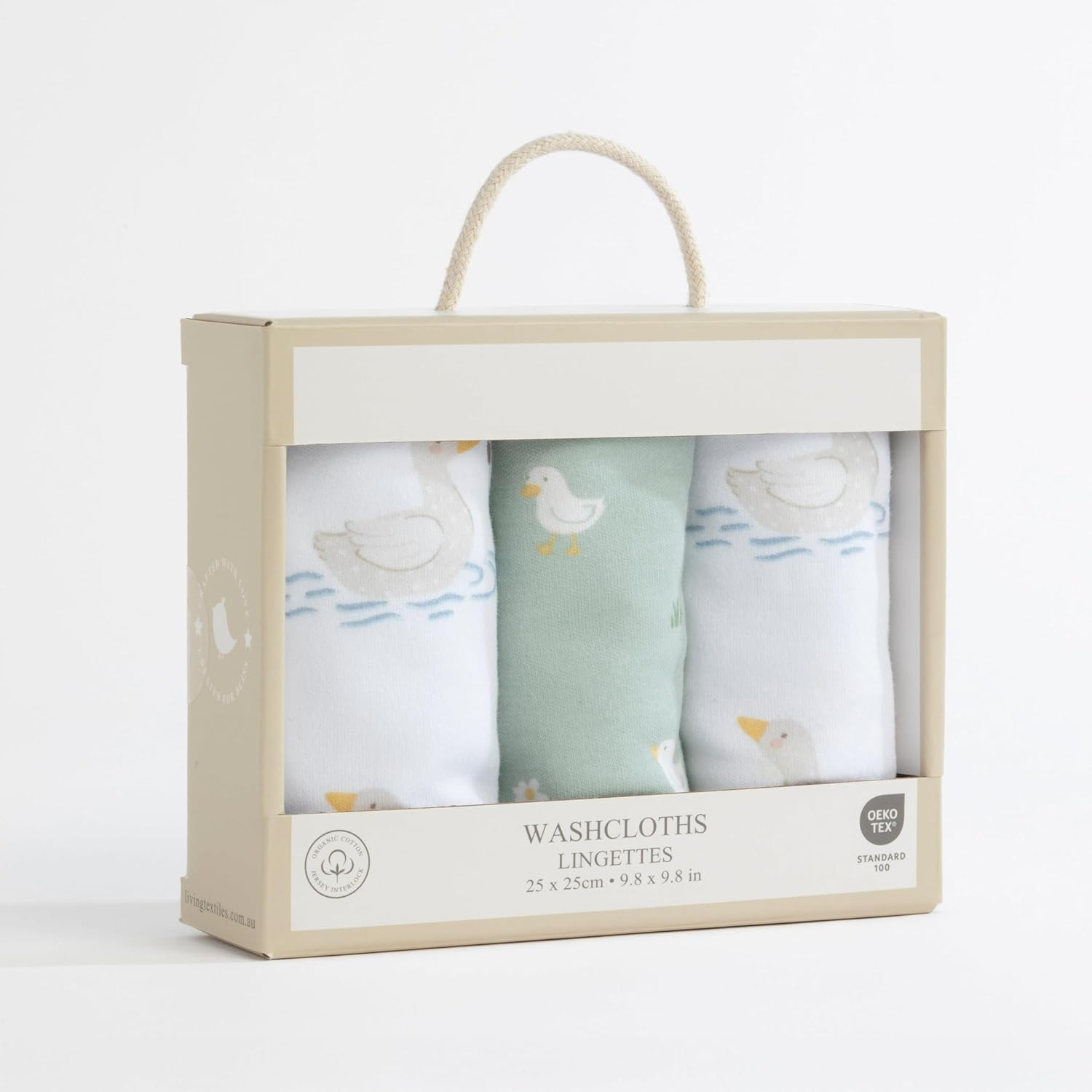 Living Textiles Soft Baby Washcloths 3 Pack - 100% Cotton Face Washers for Newborns,Gentle Wash Cloths for Baby Bath & Face, Dual-Sided Terry & Jersey Fabric, Oeko-Tex Certified (Goosey Goosey) - Assorted image number 6