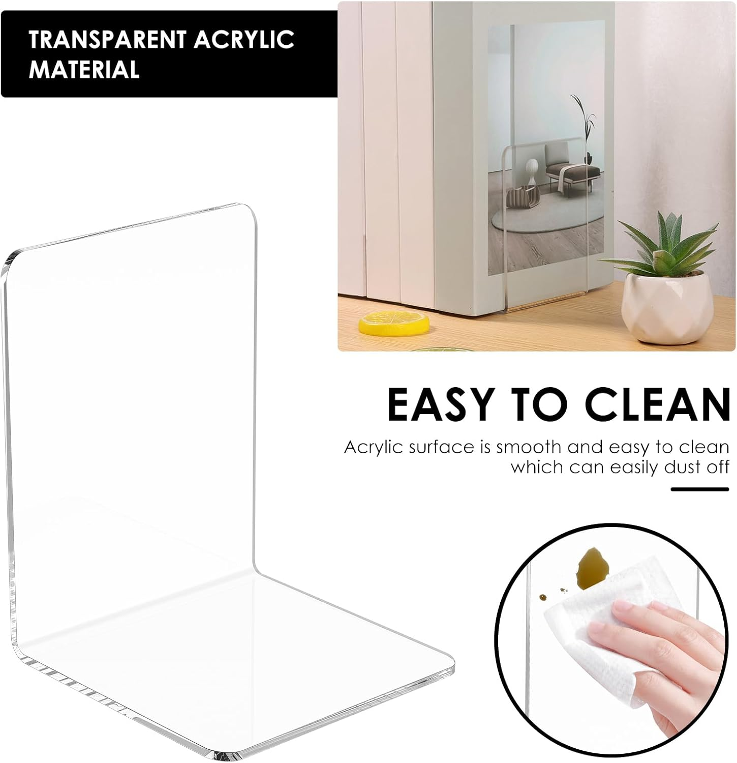 20Pcs Clear Acrylic Bookends L-Shaped Book Ends Organizer Bookshelf Decor for Bedroom Library Office School (Clear, 20Pcs)