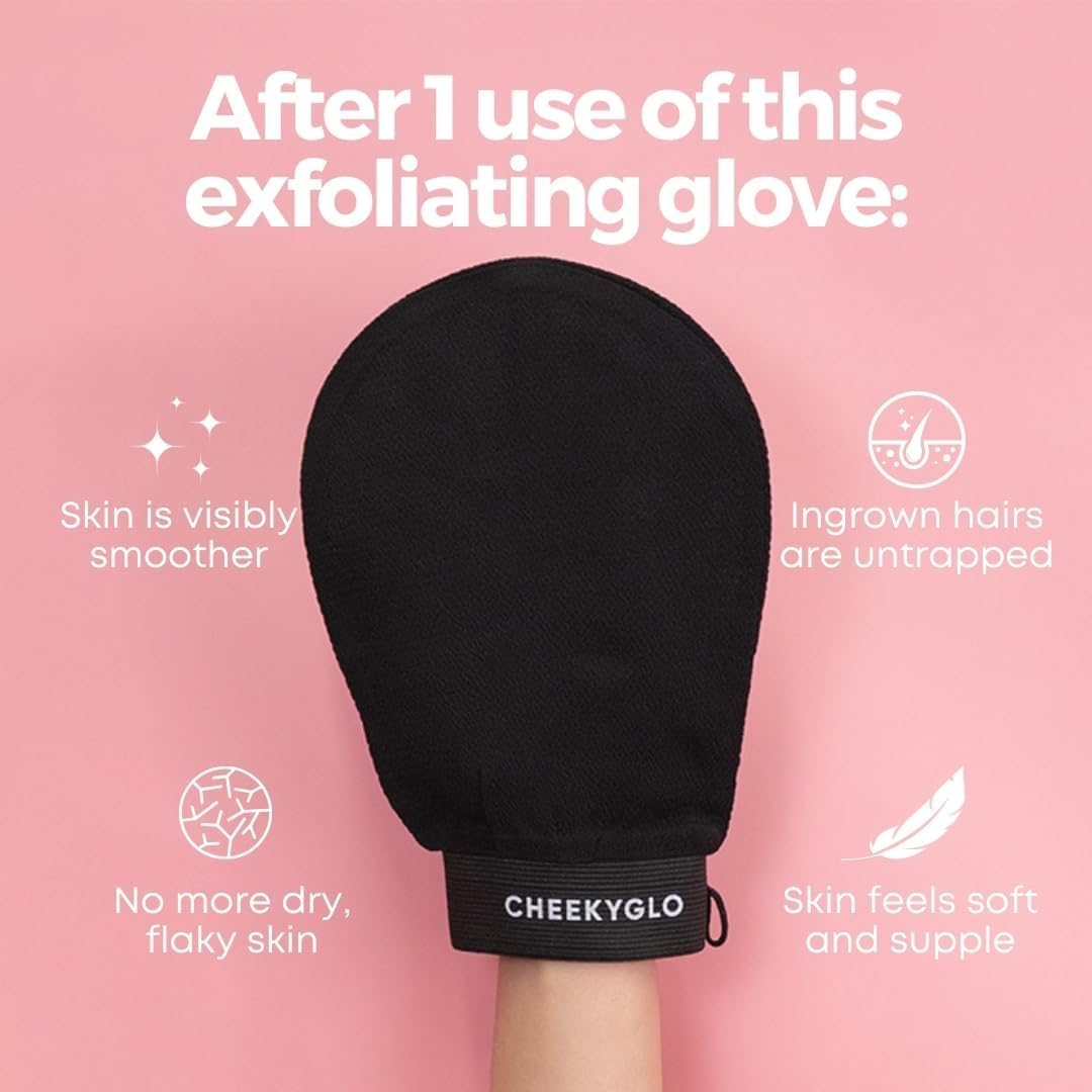 Cheekyglo Premium Exfoliating Glove (Black) | 100% Vegan Viscose Tradition Body Scrub Glove | Kessa Exfoliating Glove | Body Exfoliator | Self-Tan Removal | Keratosis Pilaris Exfoliation image number 1