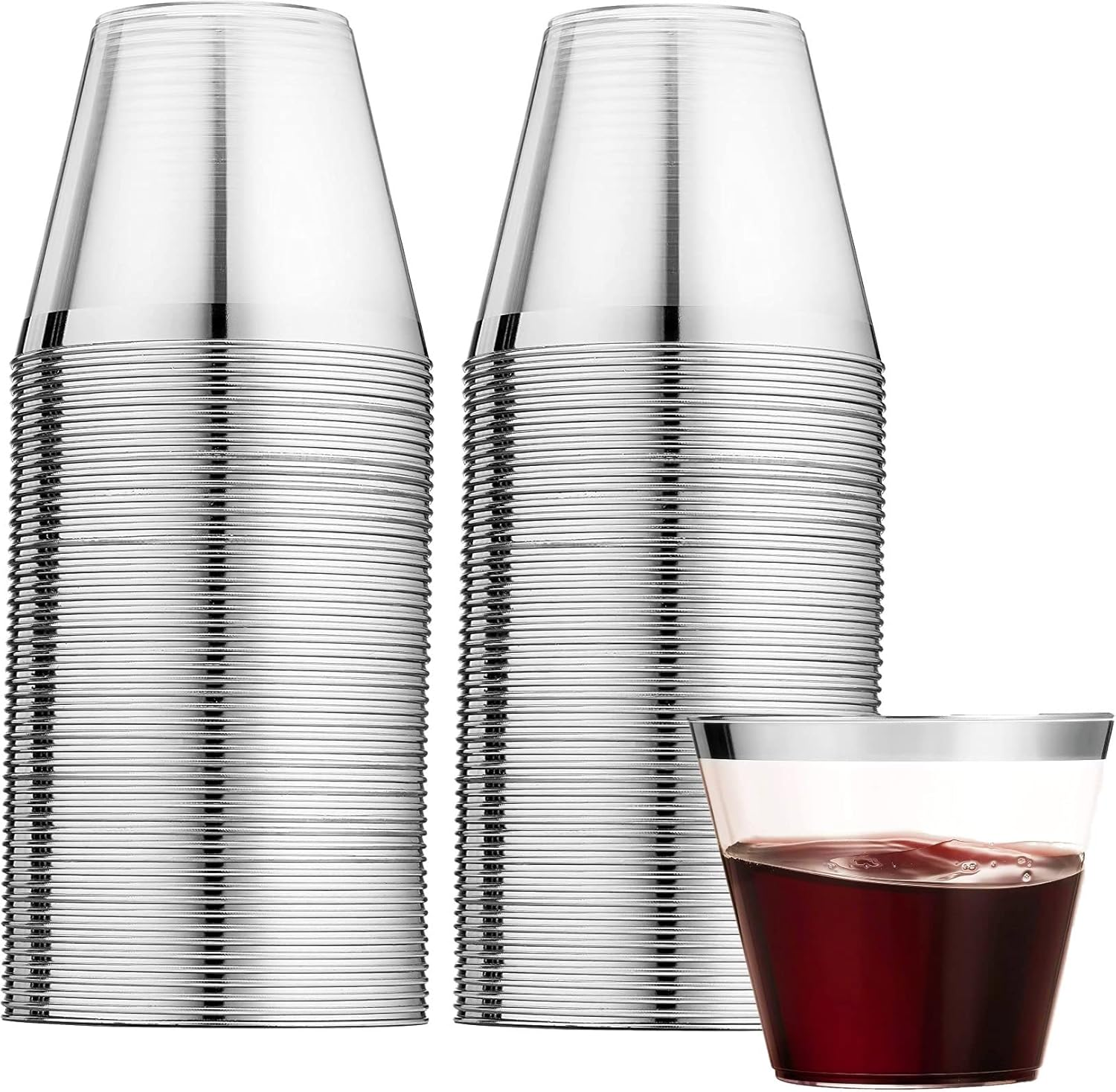 LATERN 60Pcs Gold Rimmed Plastic Cups, 270Ml Plastic Tumblers Reusable Drink Cups Elegant Party Wine Glasses for Champagne Beer Cocktail Martini Soda Dessert (8.9 X 7.1Cm)